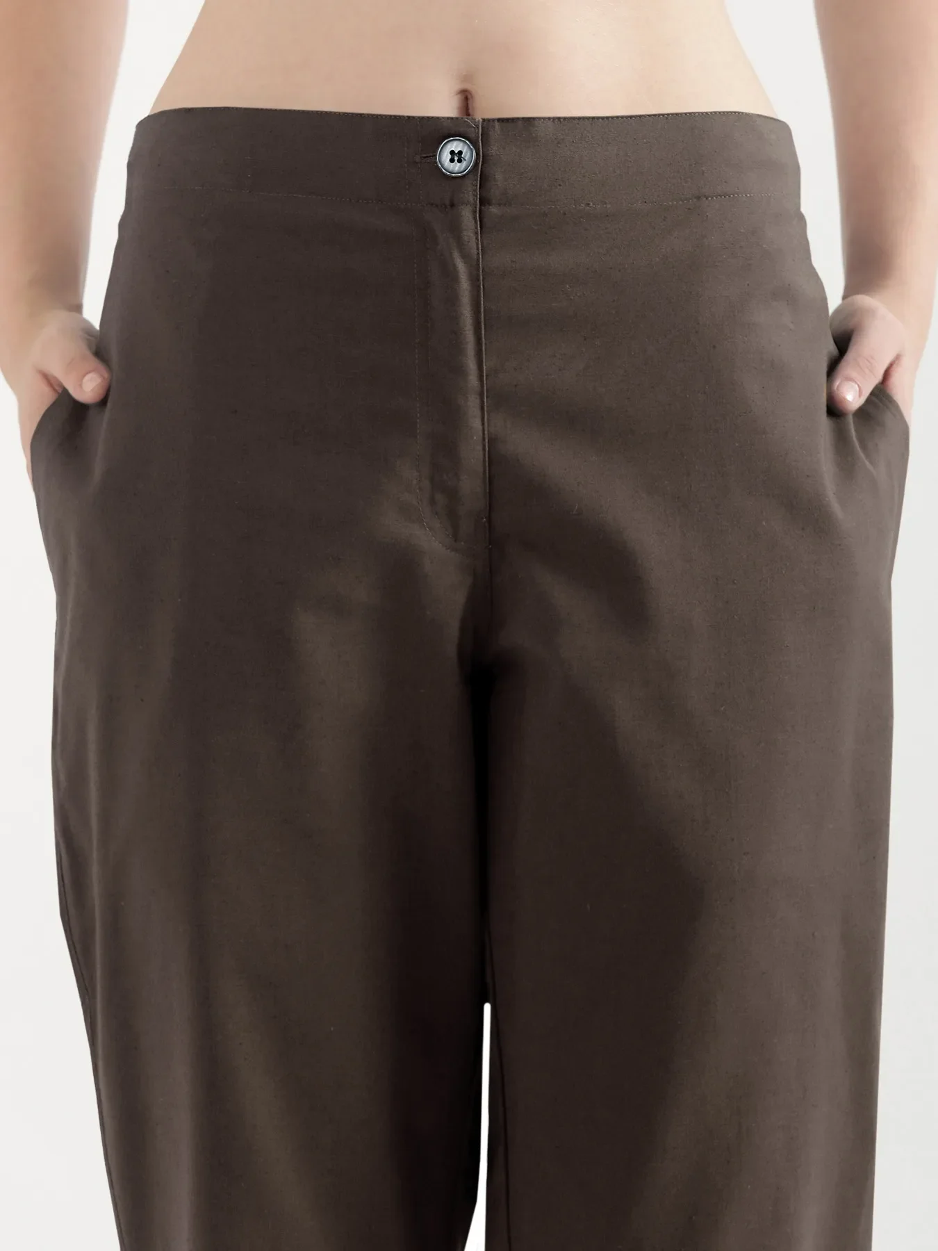 Women Dark Brown Airy Linen Straight Pants - Image 5