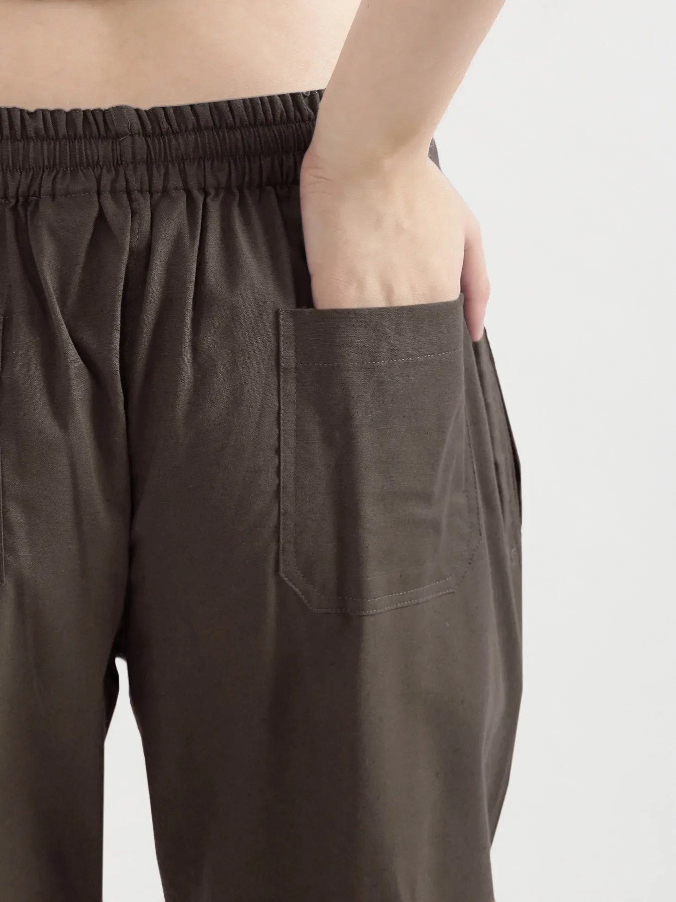 Women Dark Brown Airy Linen Straight Pants - Image 7