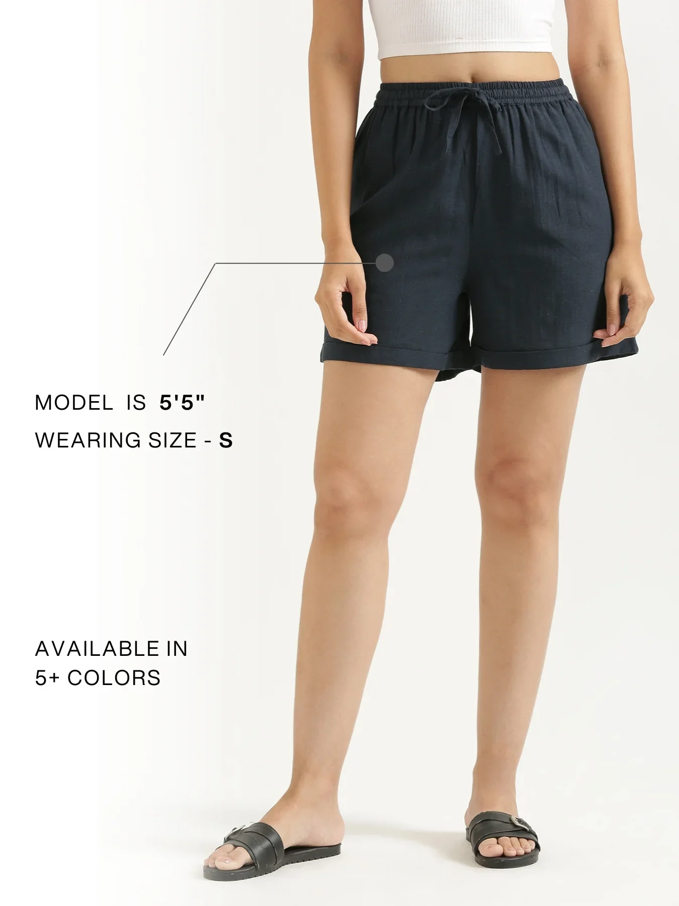 Women Navy Blue Flowy Linen Shorts - Image 13