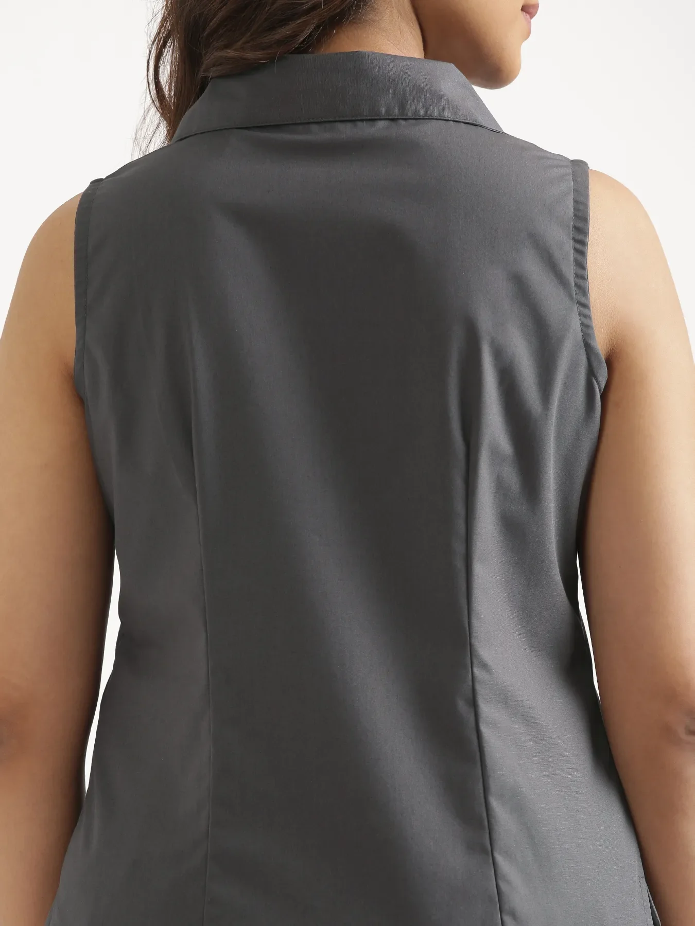 Women Dark Grey Better Cotton Sleeveless Shirt - Image 10