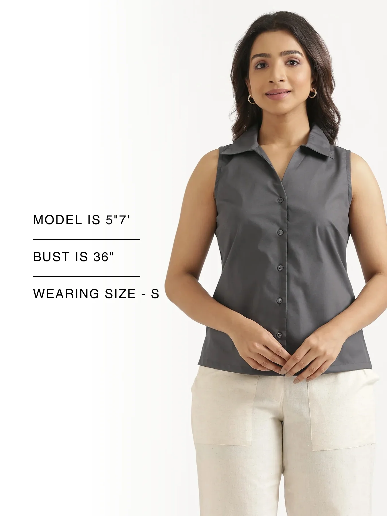 Women Dark Grey Better Cotton Sleeveless Shirt - Image 16