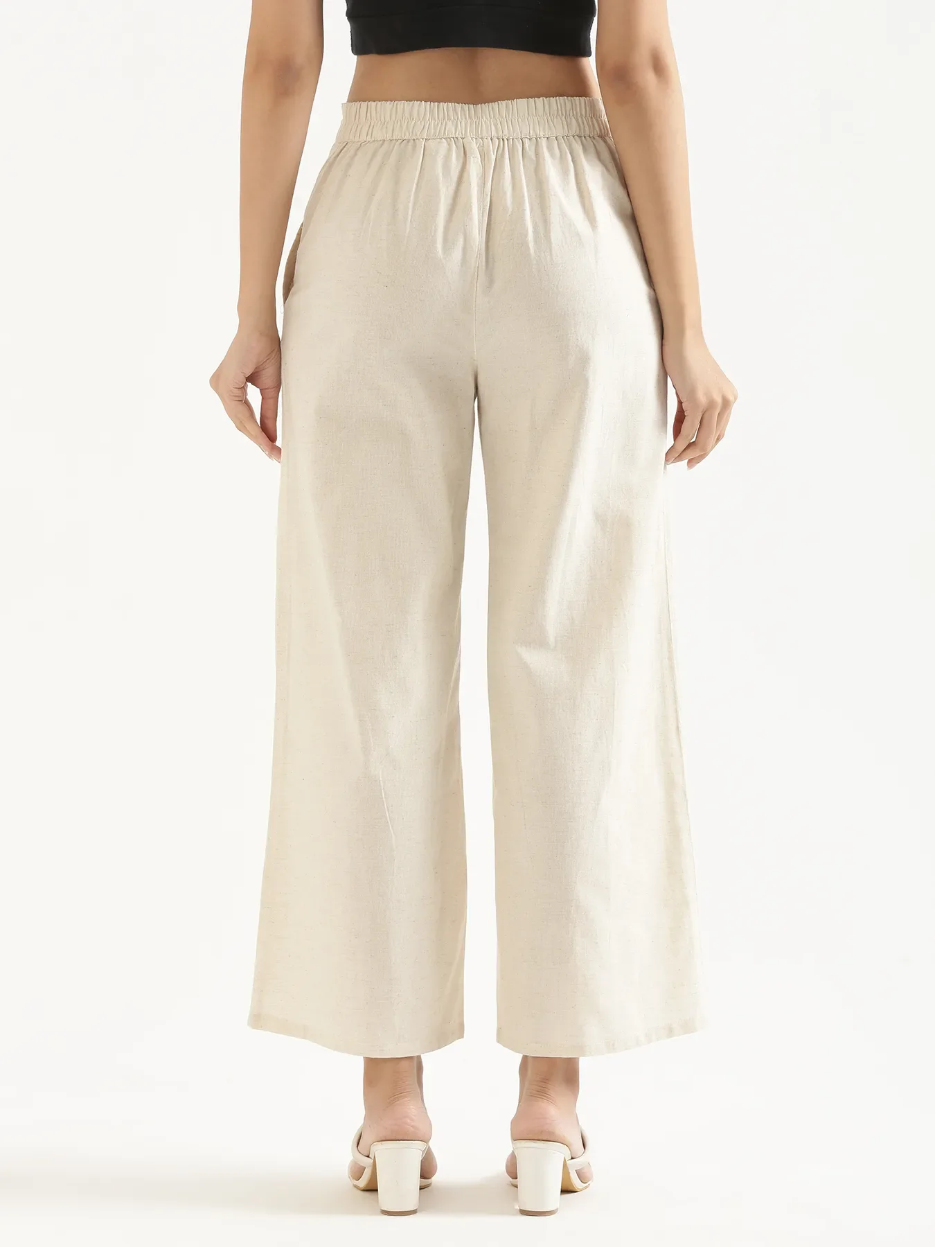 Women Ecru Airy Linen Wide Leg Pant - Image 5