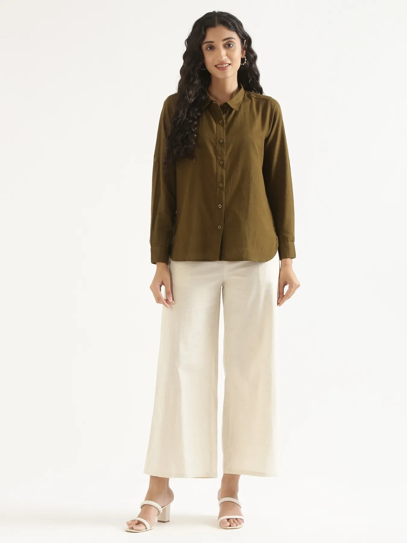 Women Ecru Airy Linen Wide Leg Pant - Image 7