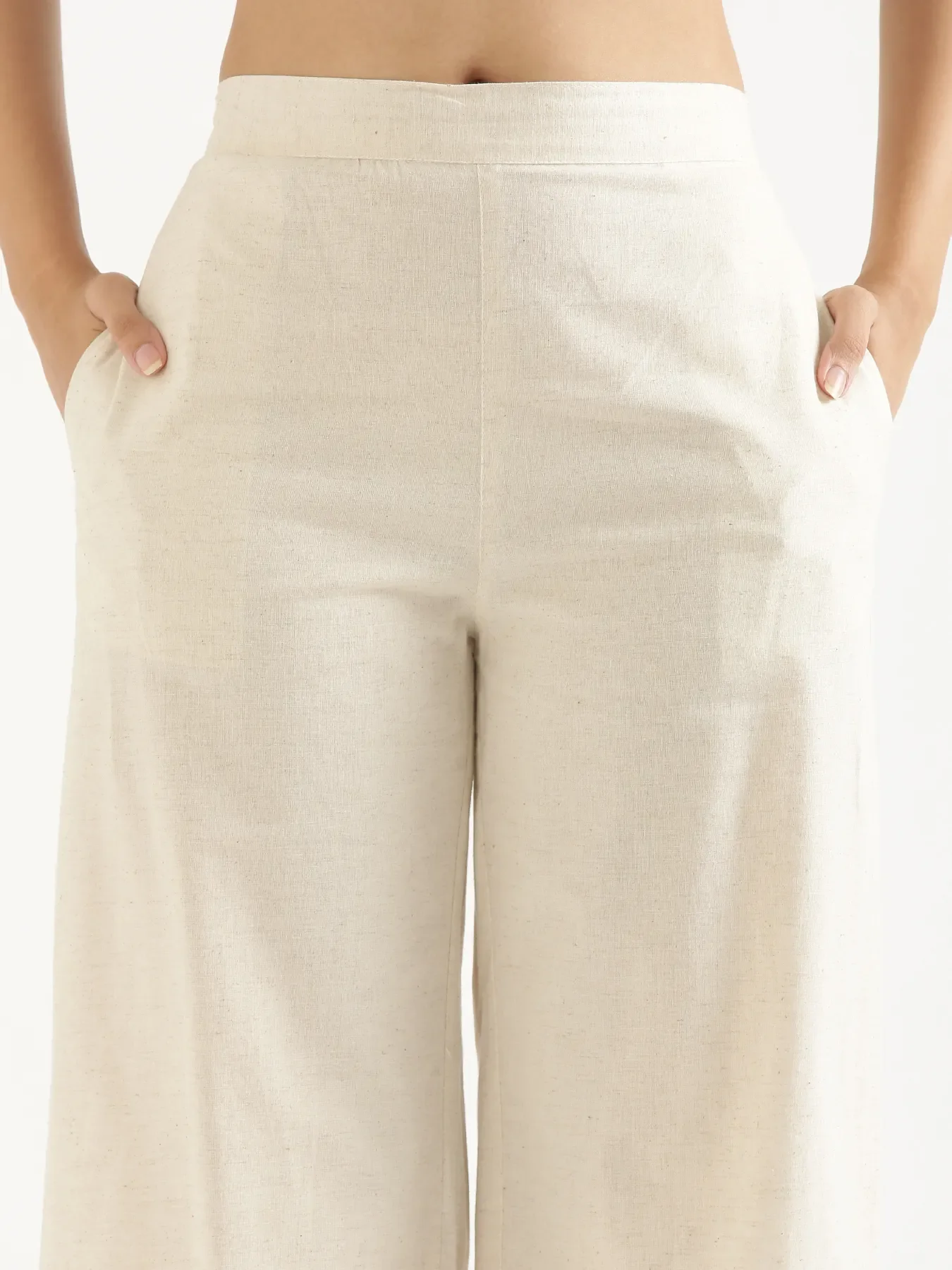 Women Ecru Airy Linen Wide Leg Pant - Image 9
