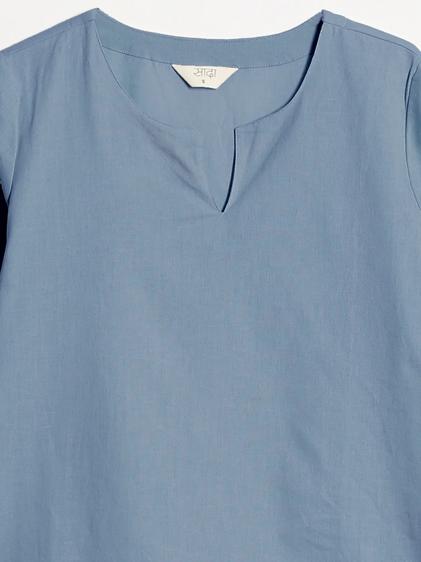 Women English Blue Airy Linen Split Neck Short Kurta - Image 12