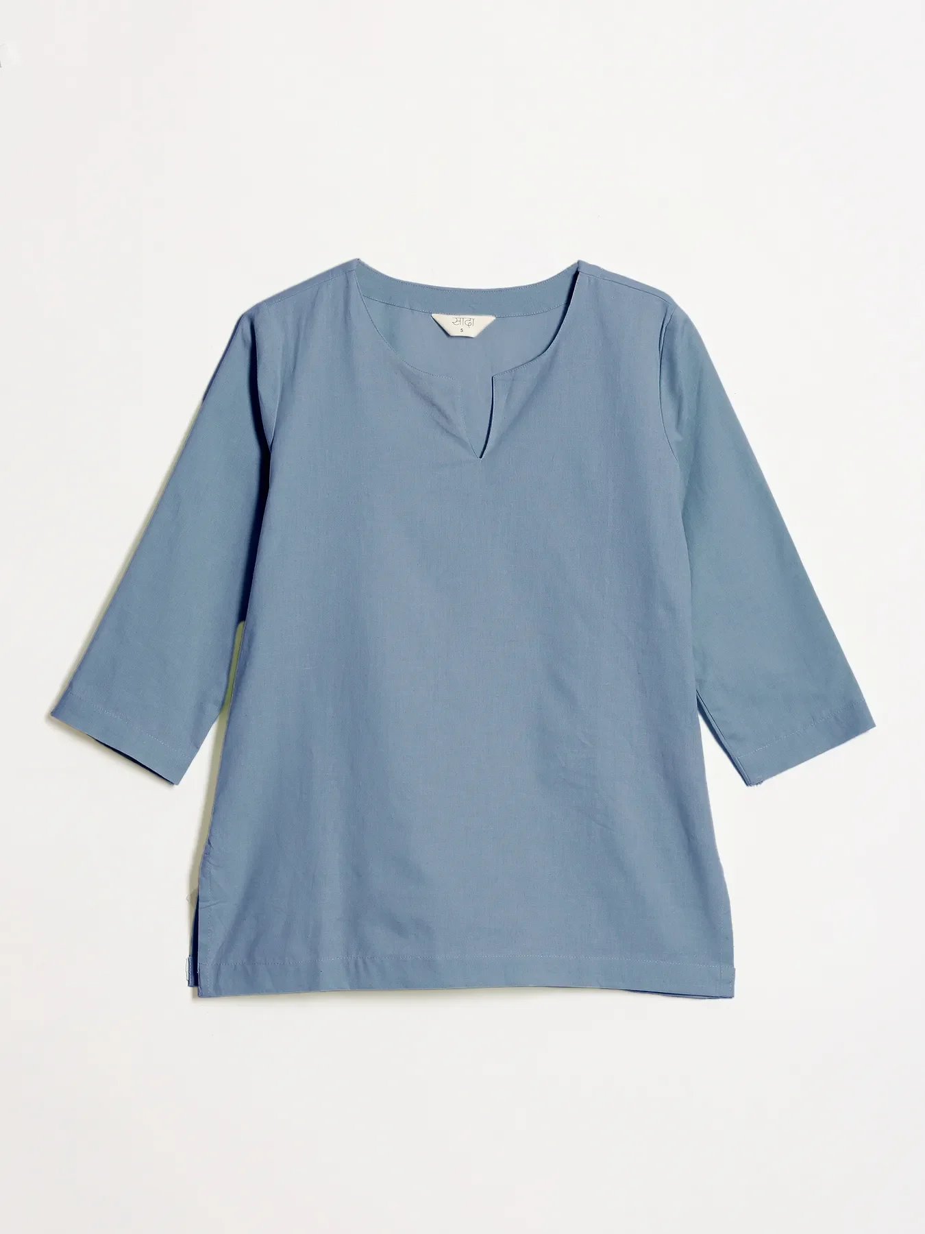 Women English Blue Airy Linen Split Neck Short Kurta - Image 13