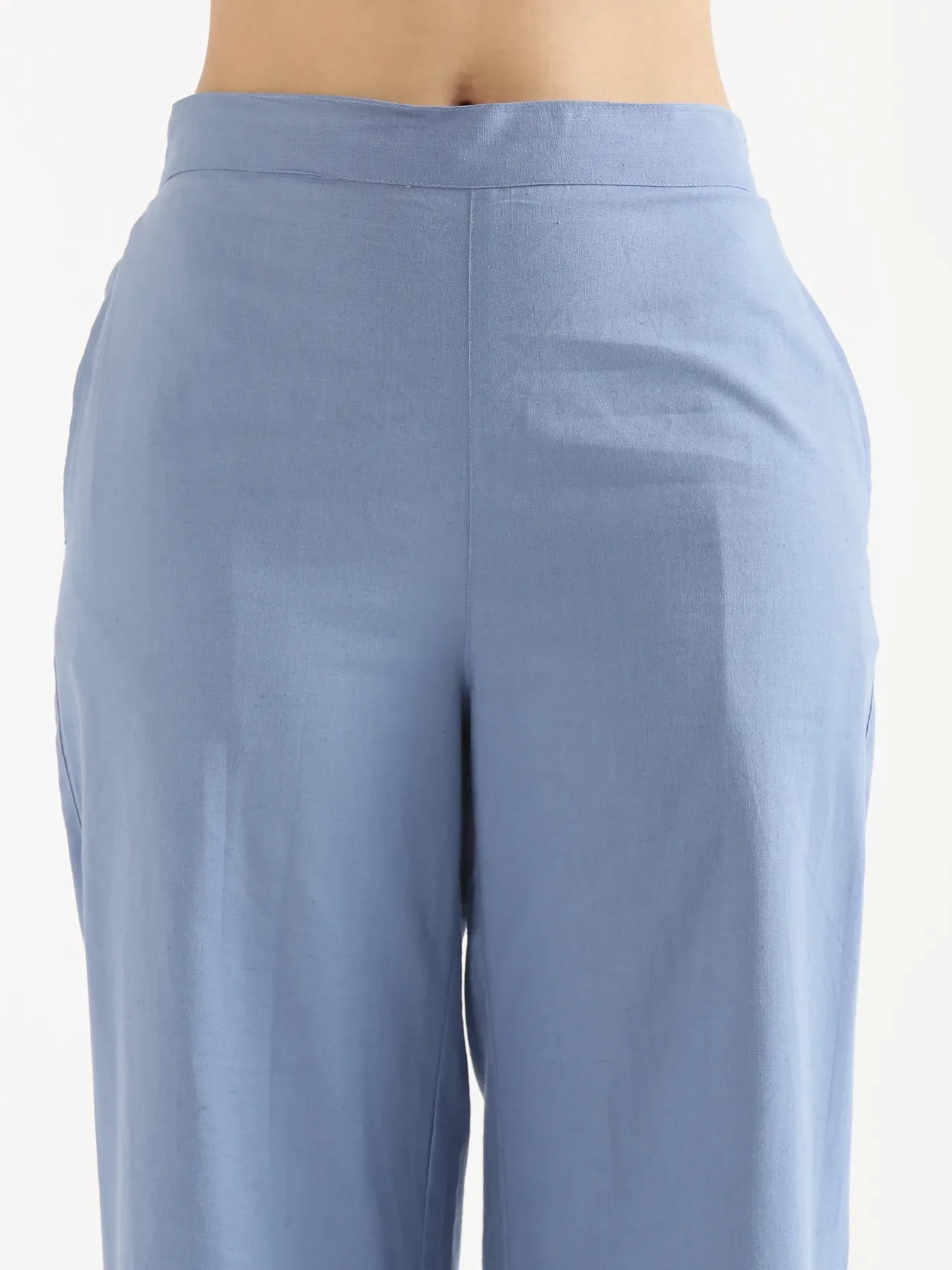 Women English Blue Airy Linen Wide Leg Pant - Image 10