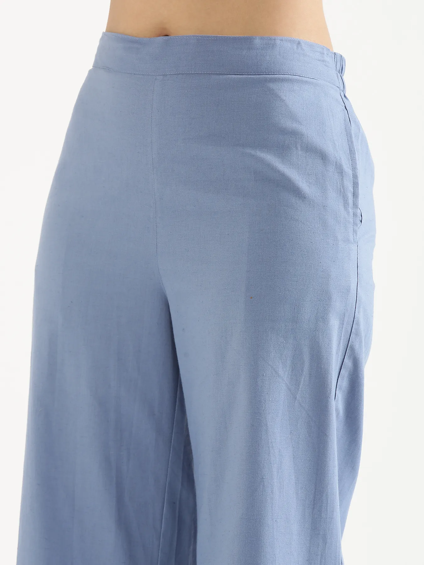 Women English Blue Airy Linen Wide Leg Pant - Image 11