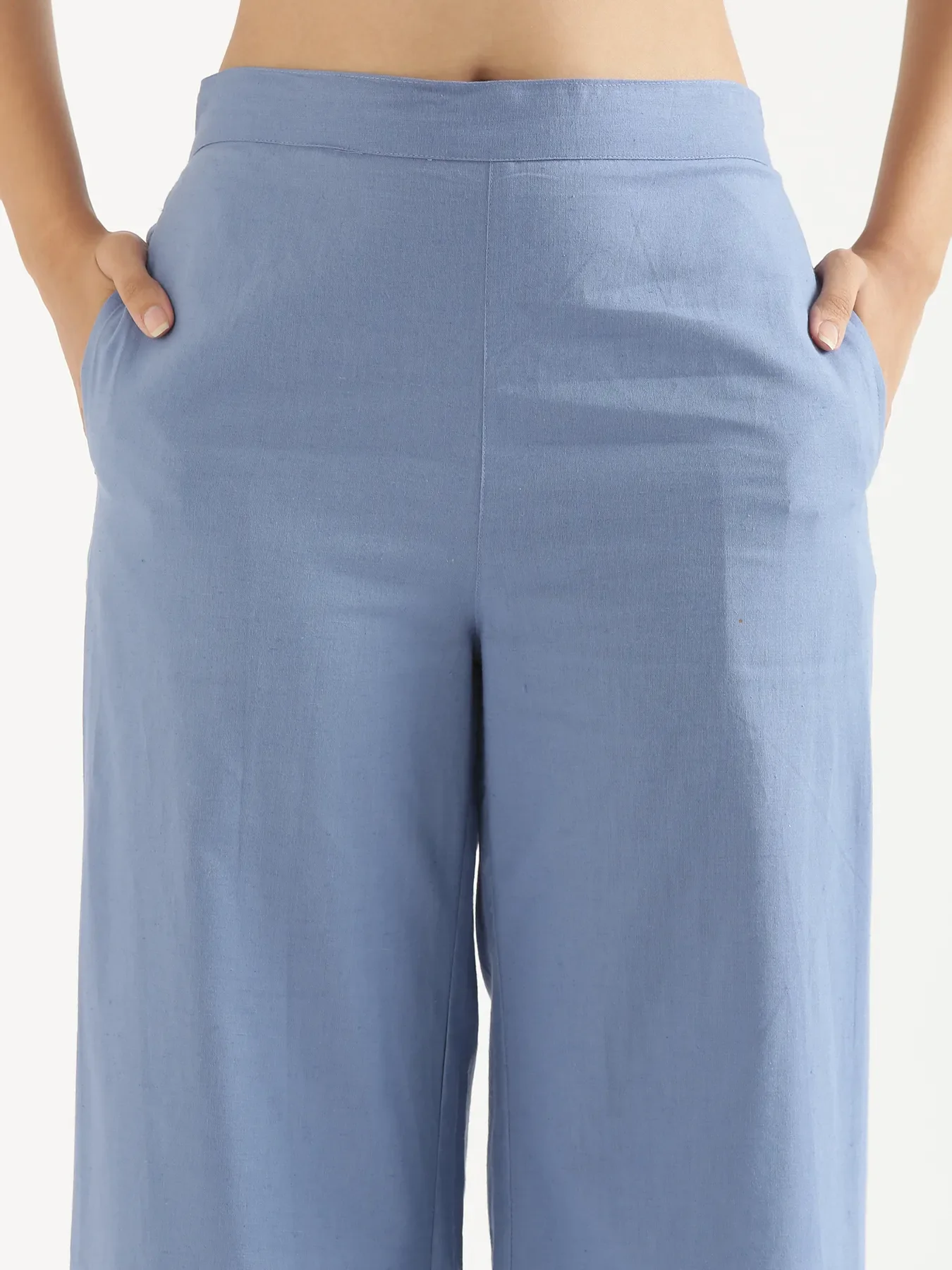 Women English Blue Airy Linen Wide Leg Pant - Image 13