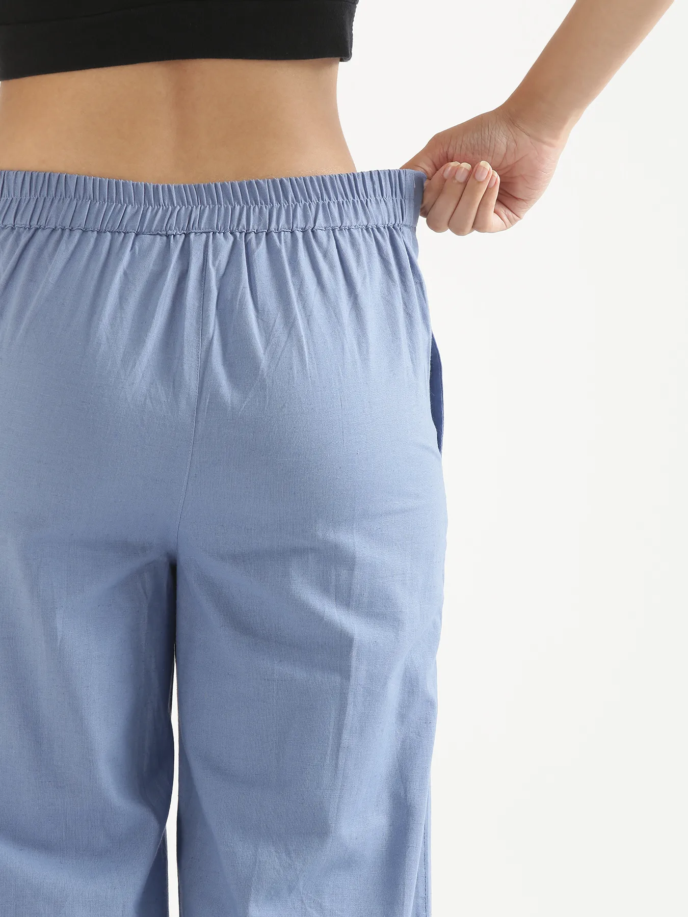 Women English Blue Airy Linen Wide Leg Pant - Image 14