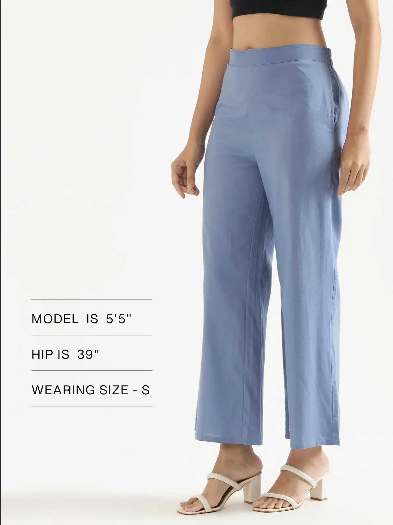 Women English Blue Airy Linen Wide Leg Pant - Image 17
