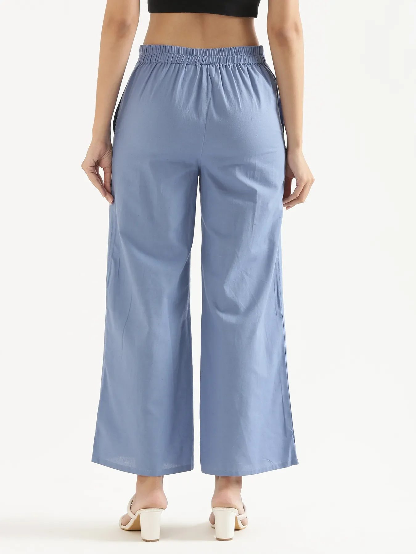 Women English Blue Airy Linen Wide Leg Pant - Image 7