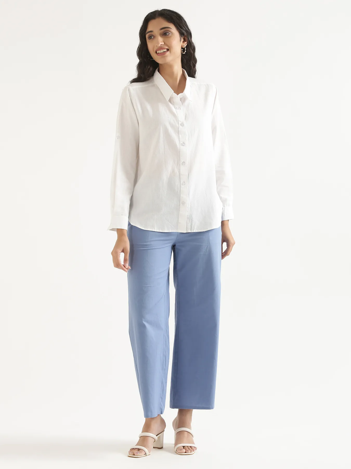 Women English Blue Airy Linen Wide Leg Pant - Image 8
