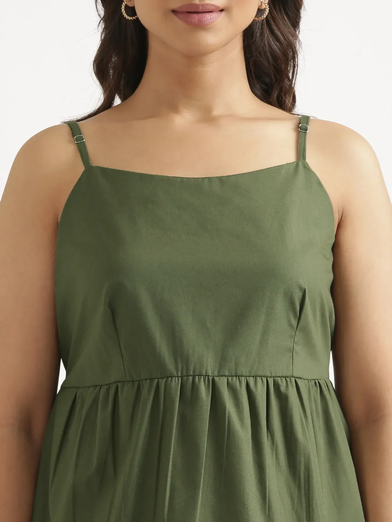 Women Forest Green Better Cotton Peplum Top & Ecru Airy Linen Straight Pant - Image 5