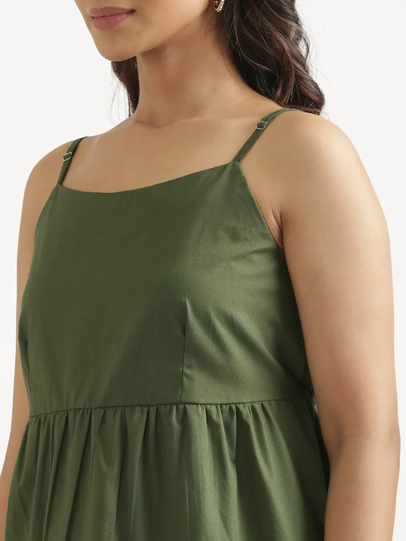 Women Forest Green Better Cotton Peplum Top & Ecru Airy Linen Straight Pant - Image 6