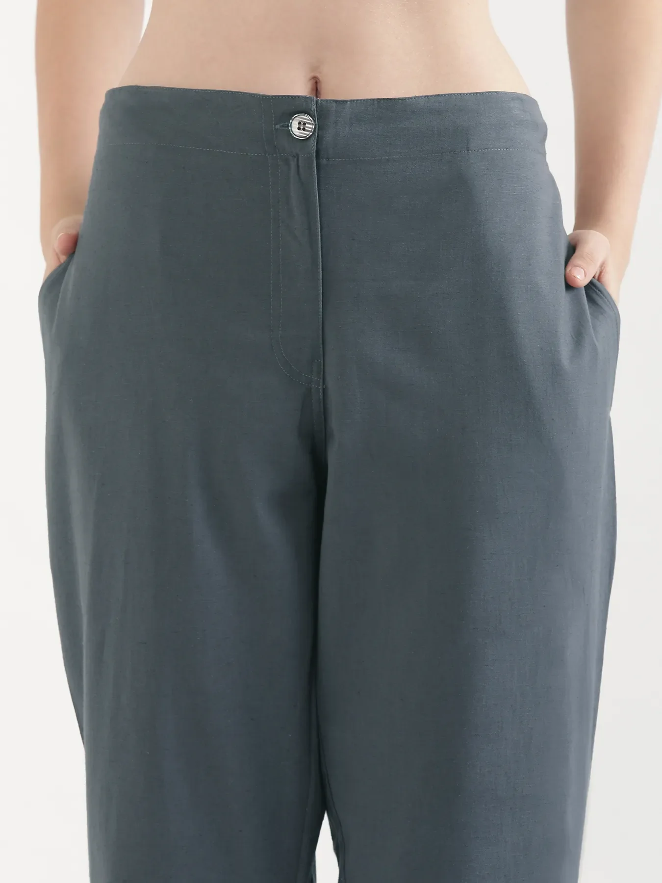 Women German Grey Airy Linen Straight Pants - Image 5