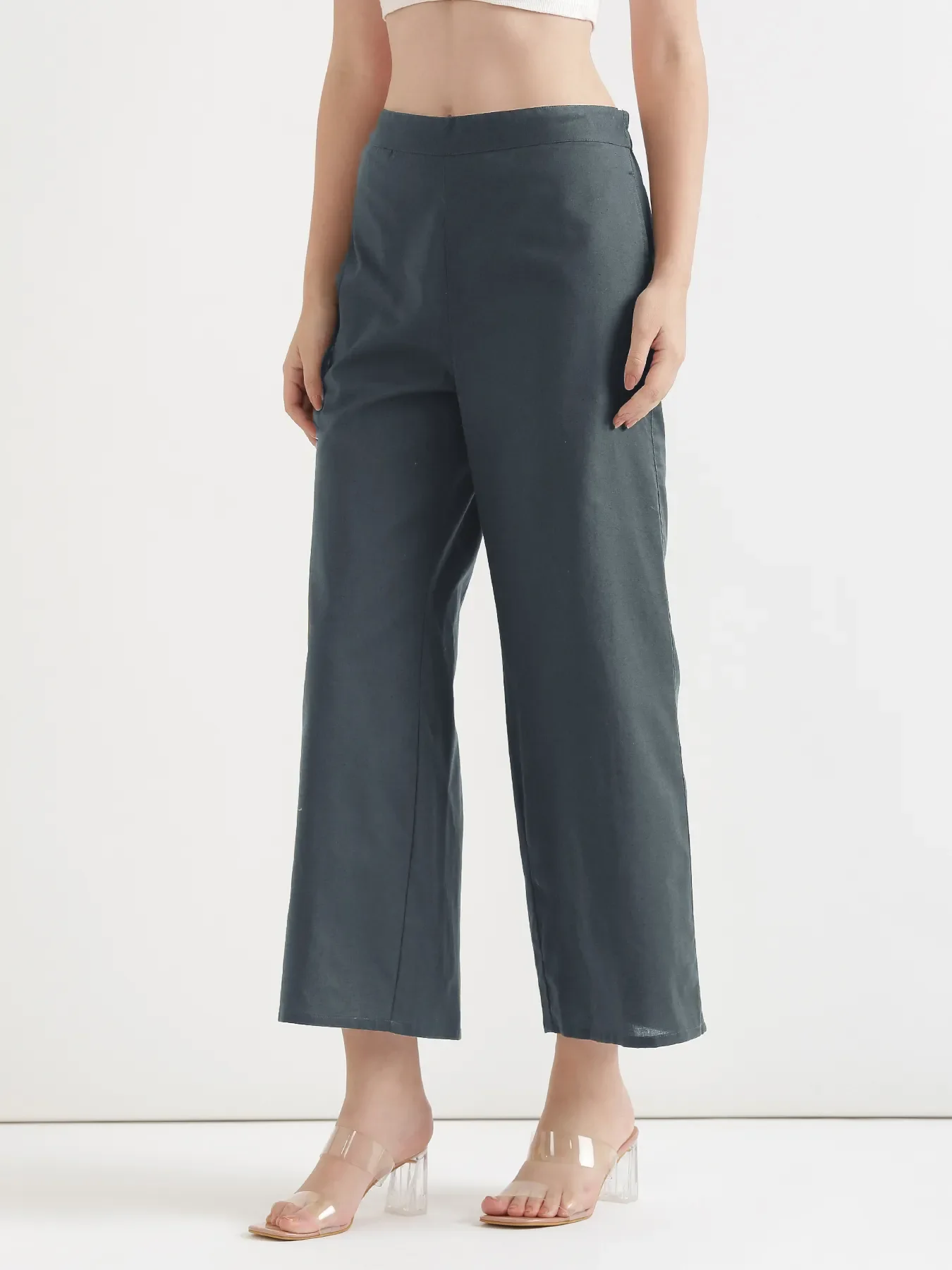 Women German Grey Airy Linen Wide Leg Pant - Image 2