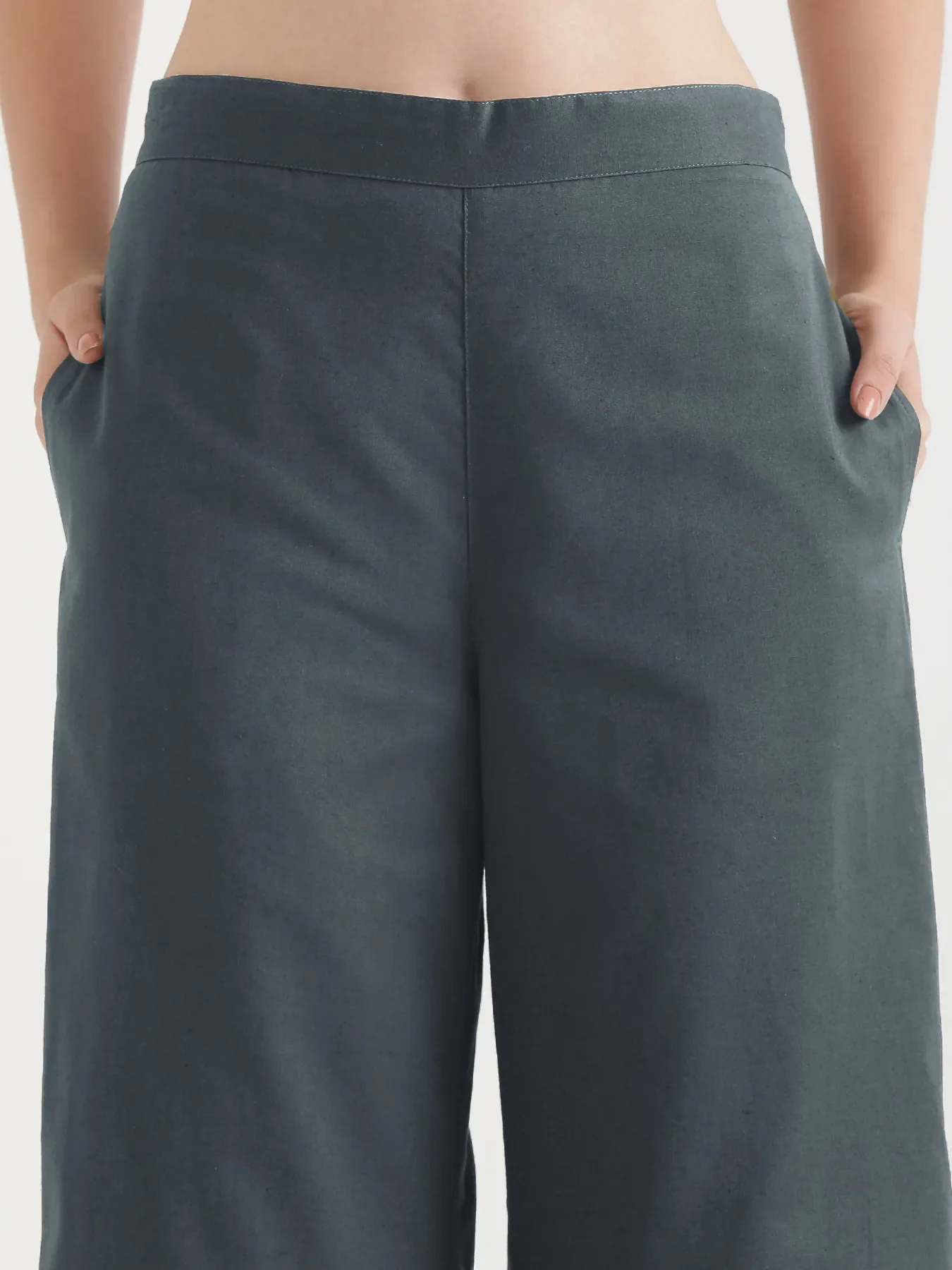 Women German Grey Airy Linen Wide Leg Pant - Image 5