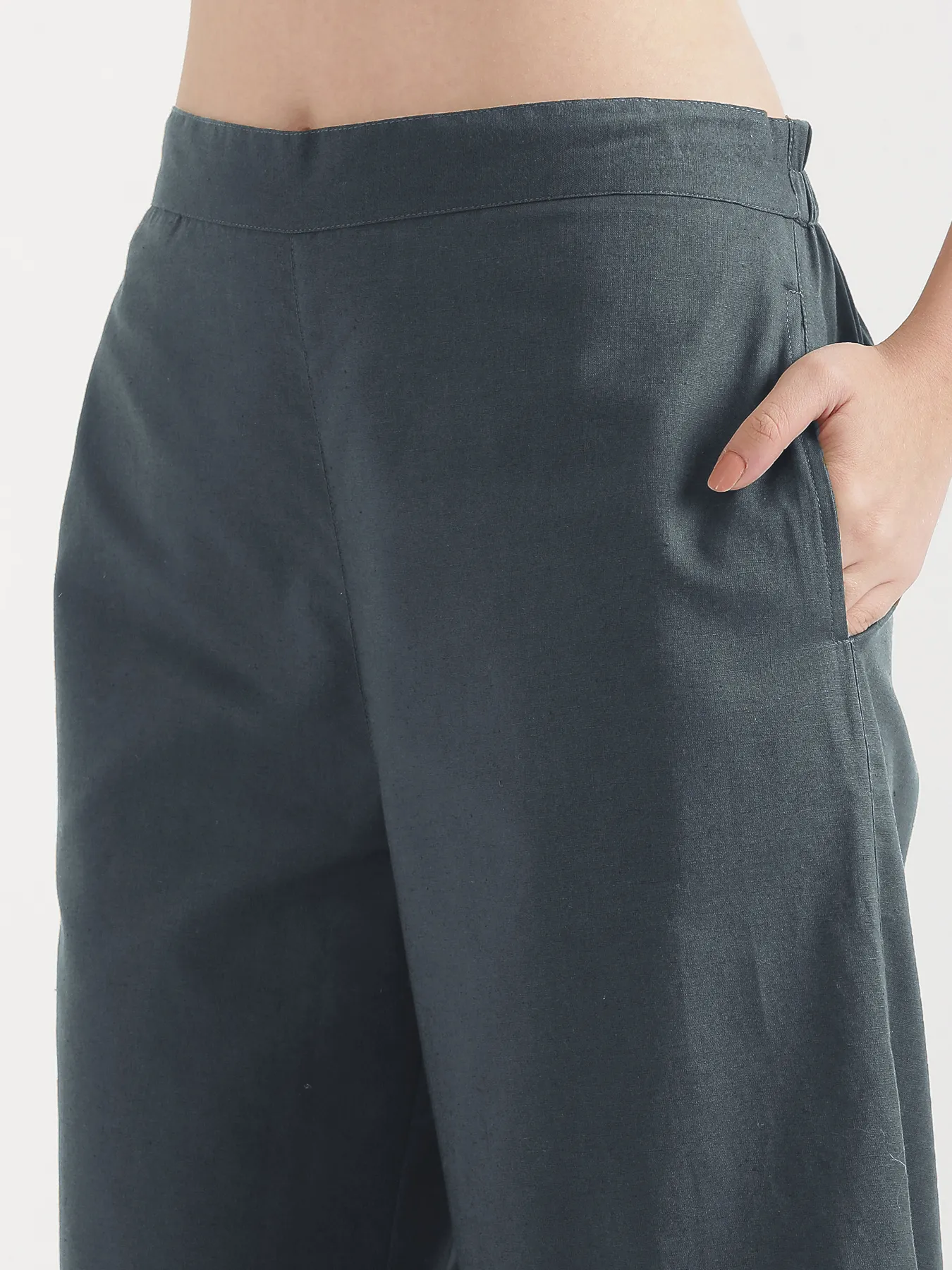 Women German Grey Airy Linen Wide Leg Pant - Image 6