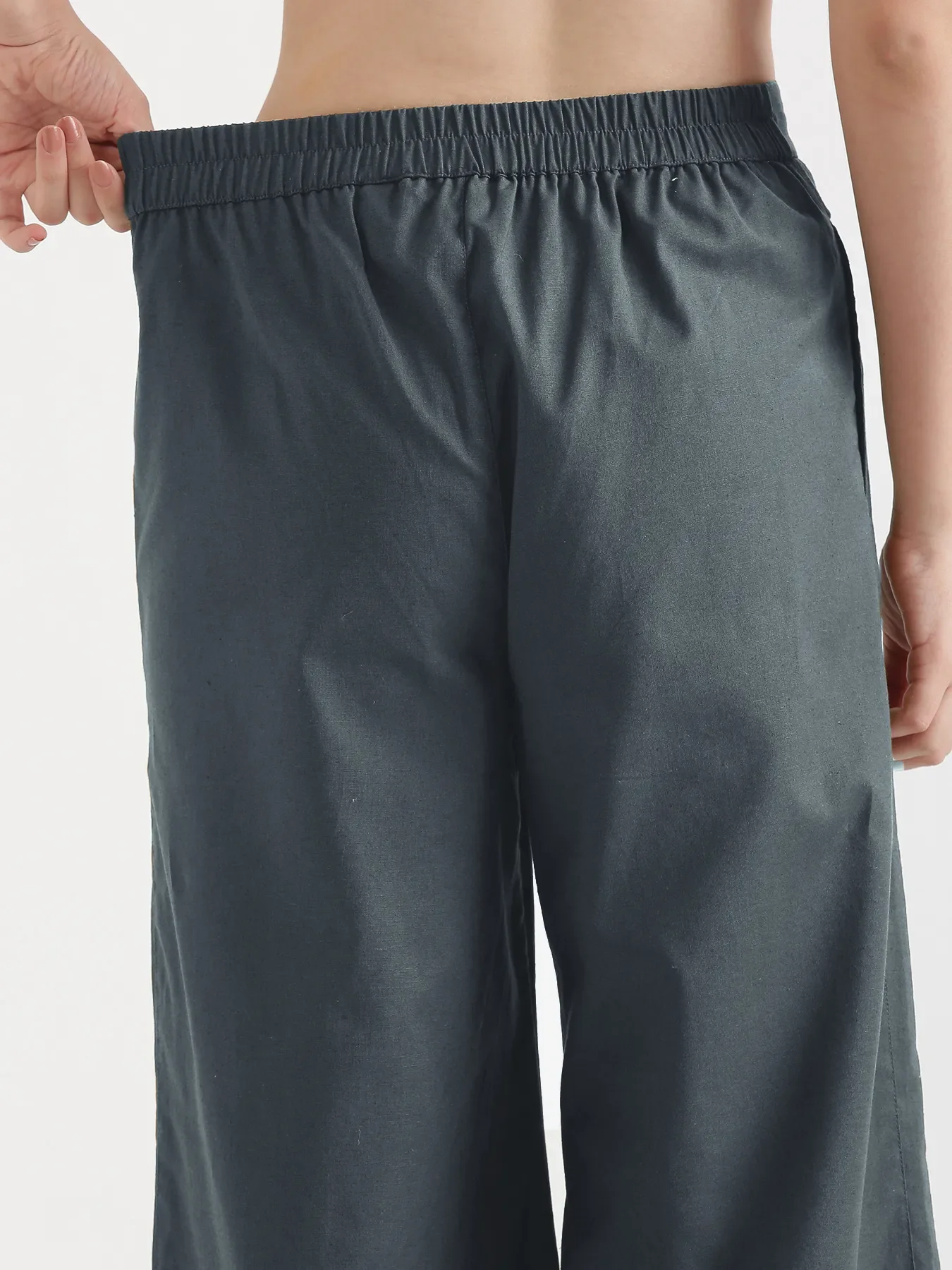 Women German Grey Airy Linen Wide Leg Pant - Image 7