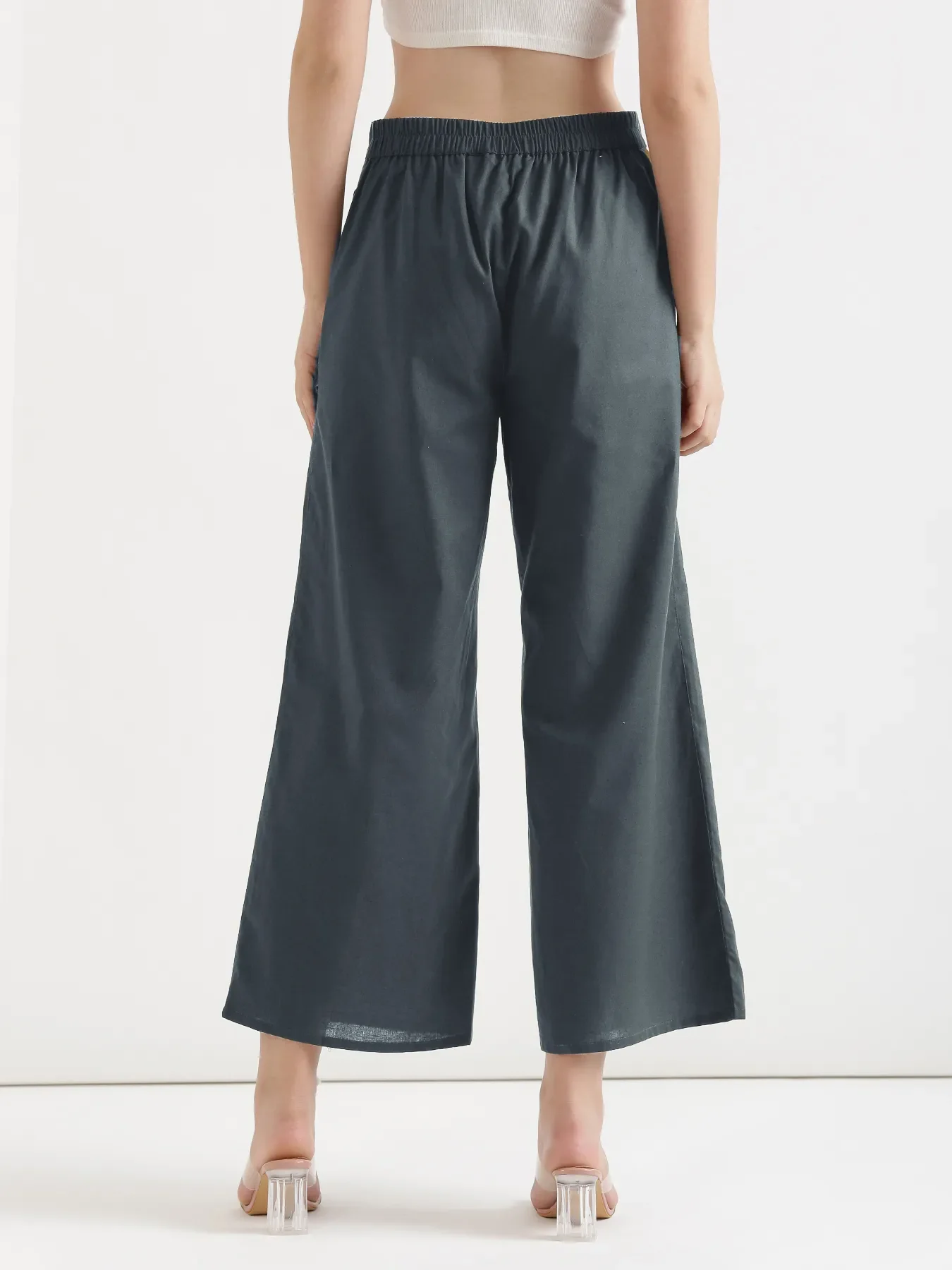 Women German Grey Airy Linen Wide Leg Pant - Image 8