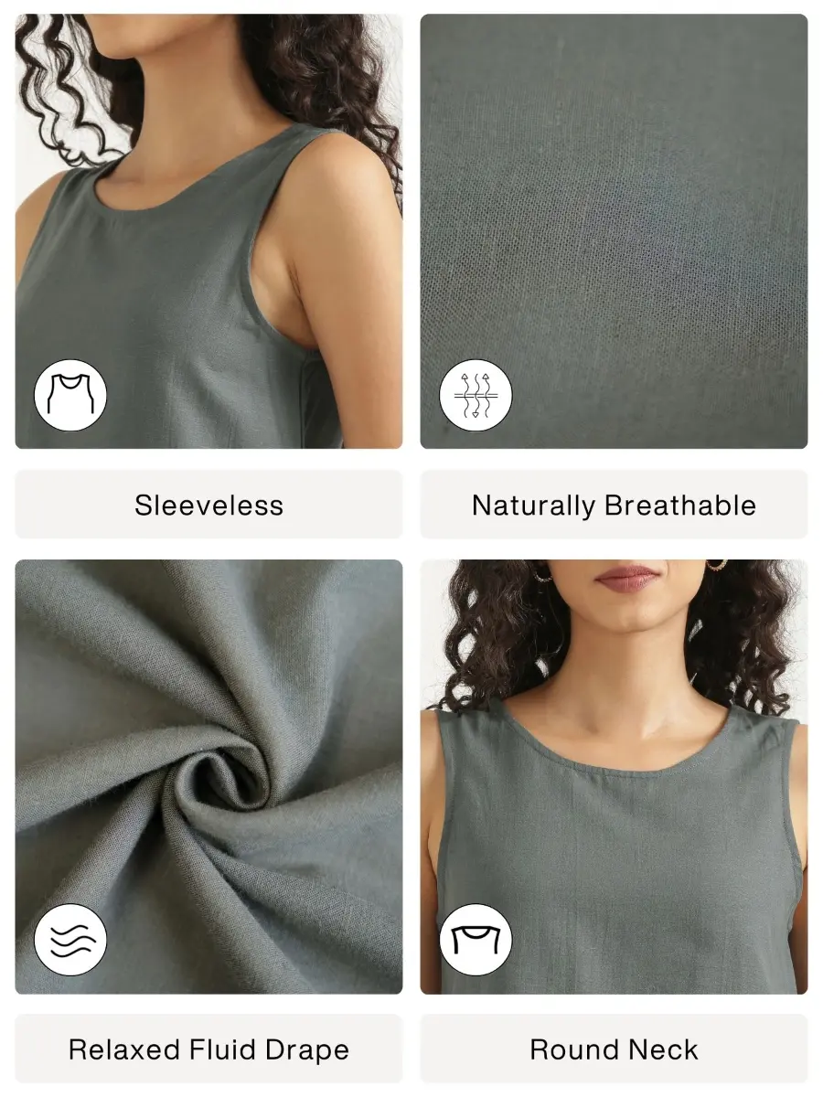 Women German Grey Flowy Linen Crop Top - Image 2