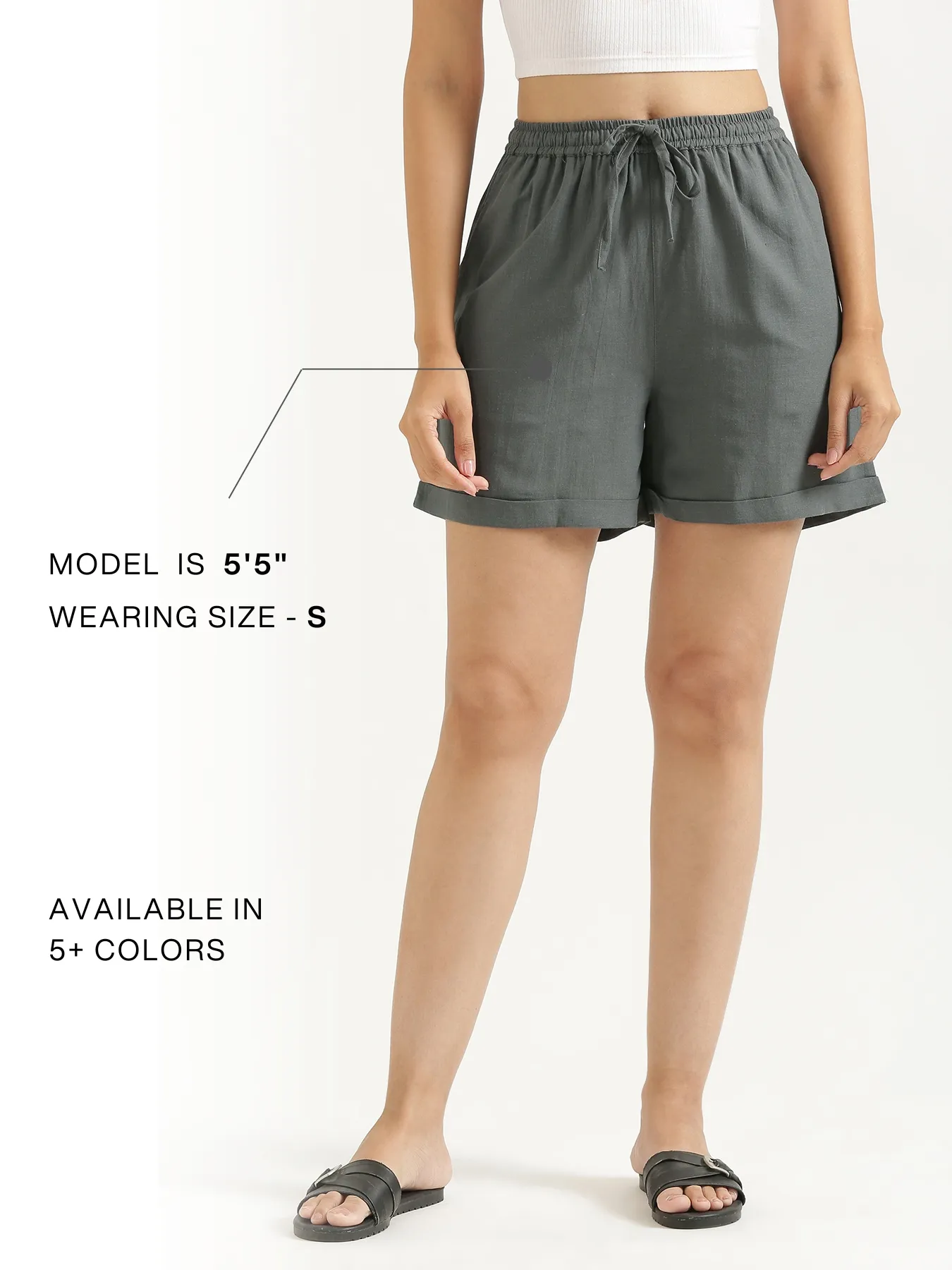 Women German Grey Flowy Linen Shorts - Image 13