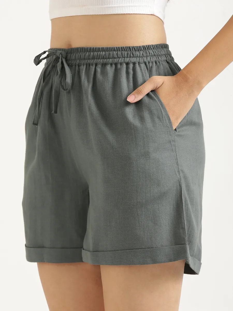 Women German Grey Flowy Linen Shorts - Image 7