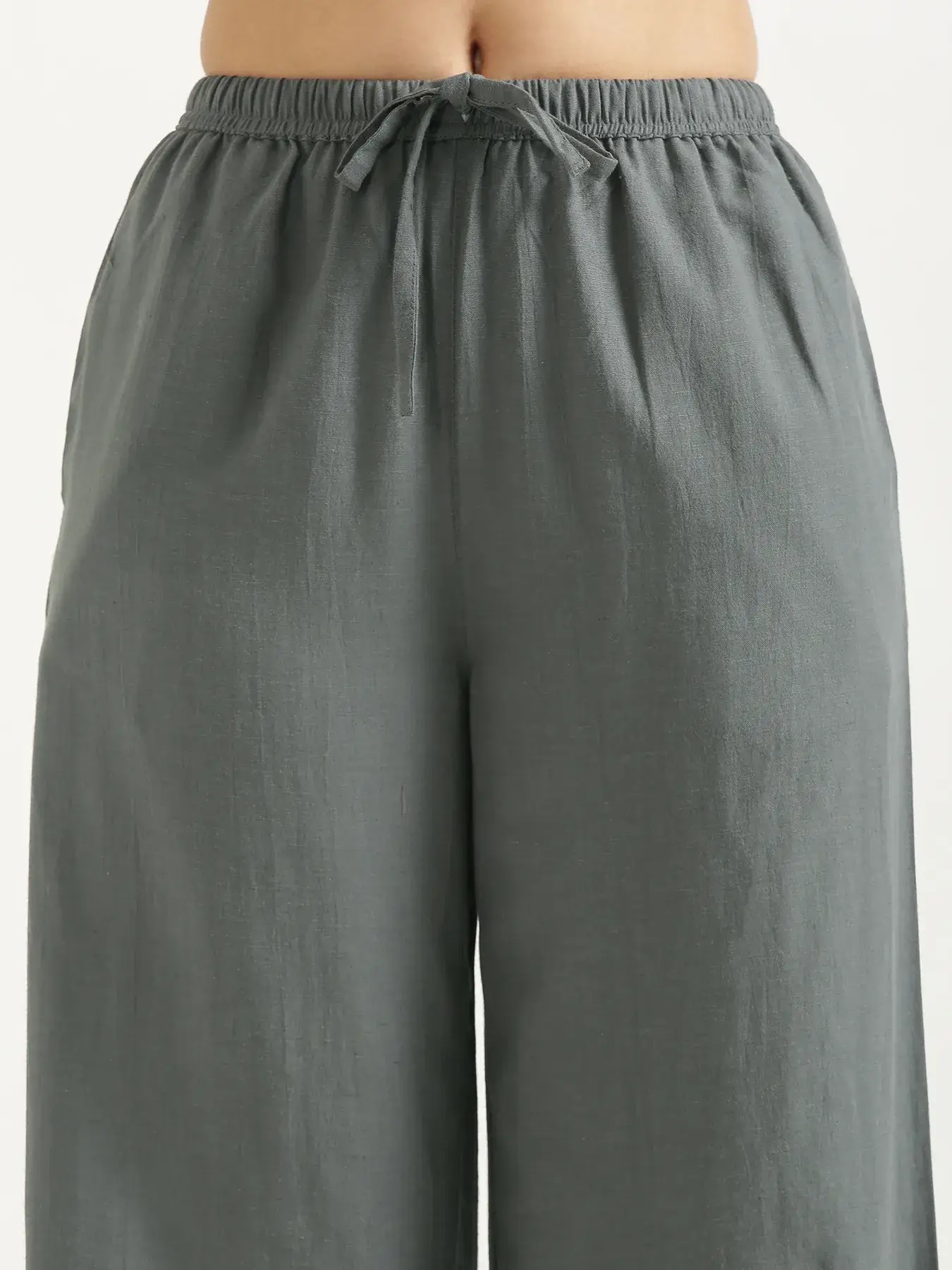 Women German Grey Flowy Linen Wide Leg Pants - Image 10