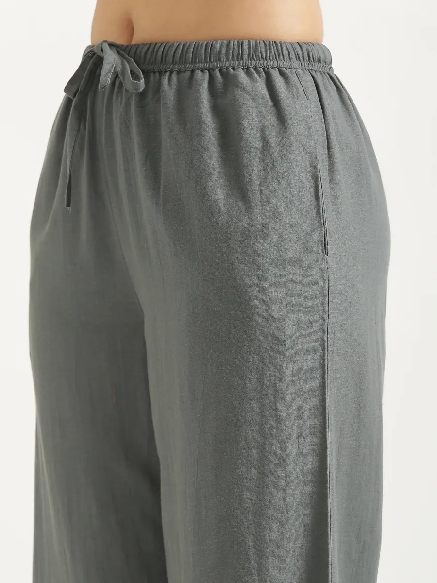 Women German Grey Flowy Linen Wide Leg Pants - Image 11