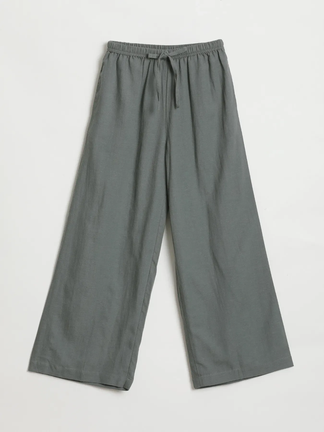 Women German Grey Flowy Linen Wide Leg Pants - Image 15