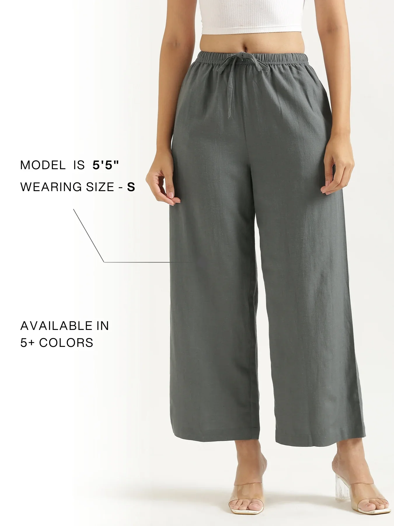 Women German Grey Flowy Linen Wide Leg Pants - Image 16