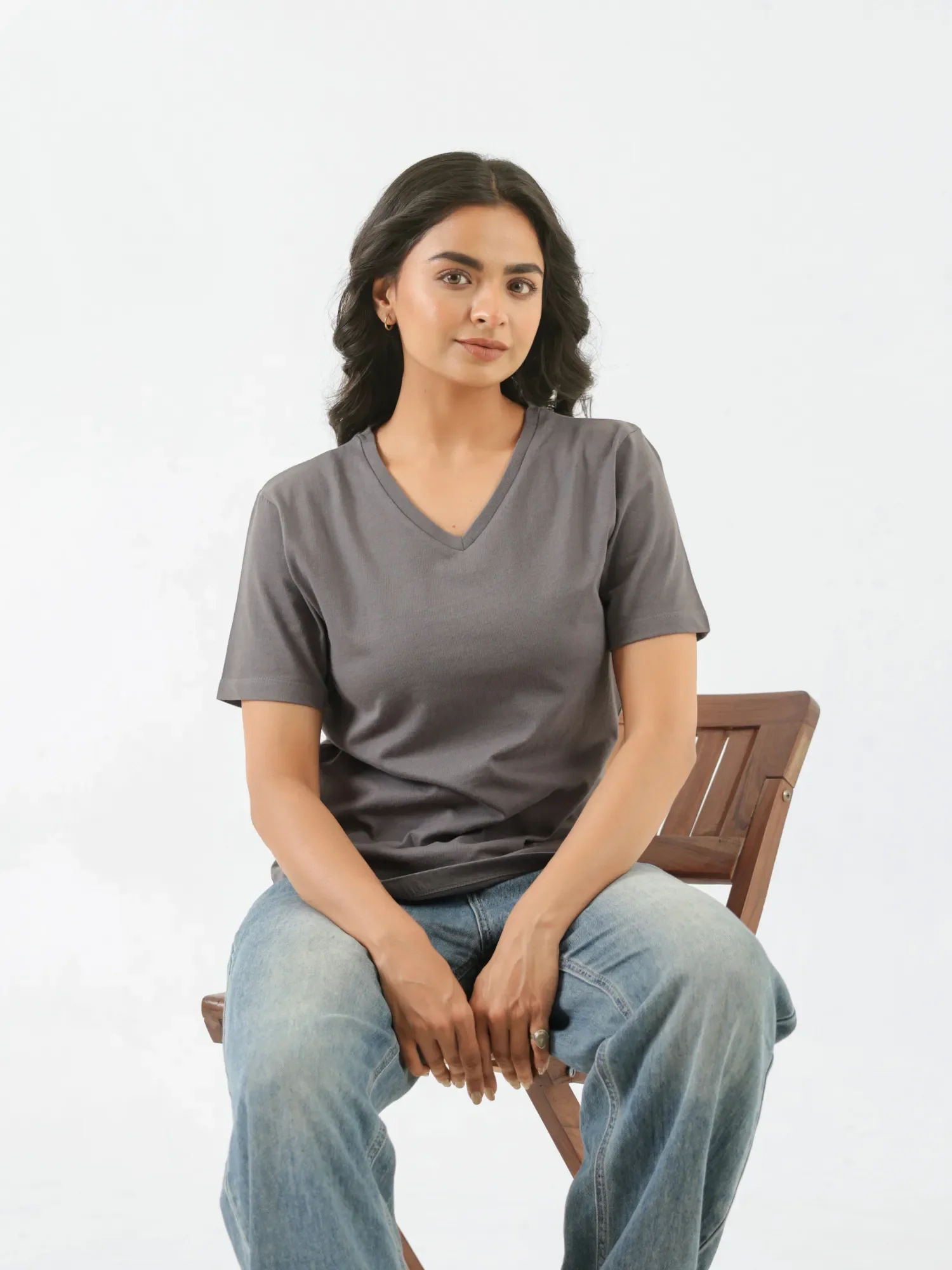 Women German Grey V-neck T-shirt - Image 10