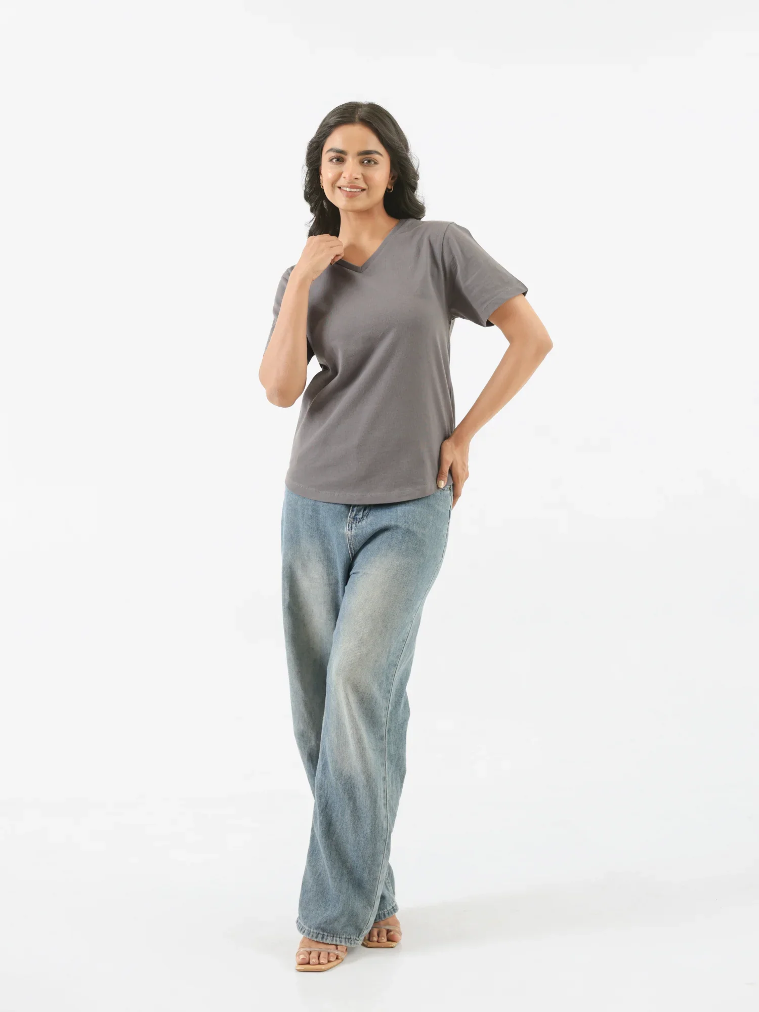 Women German Grey V-neck T-shirt - Image 6