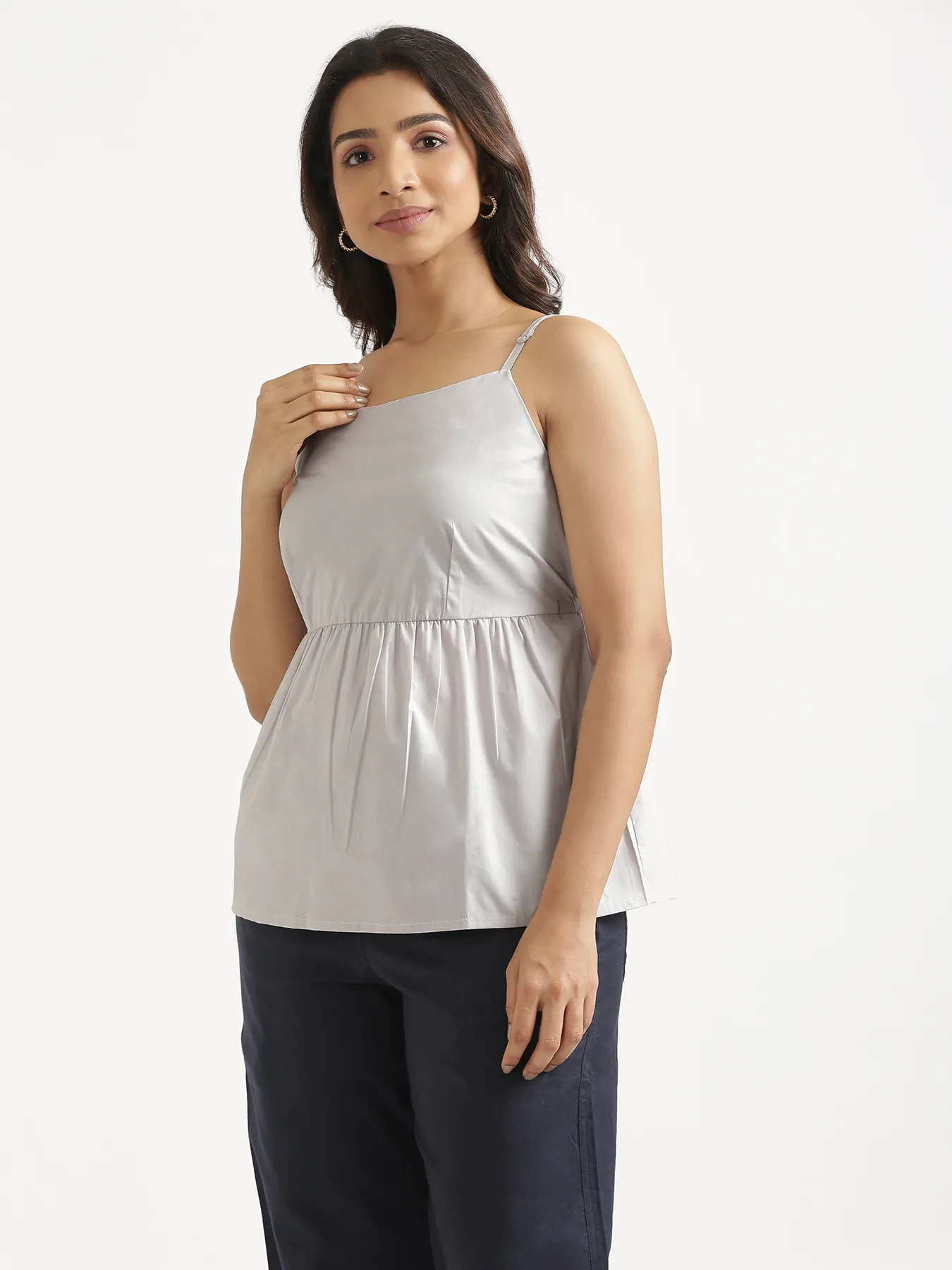 Women Light Grey Better Cotton Peplum Top - Image 11