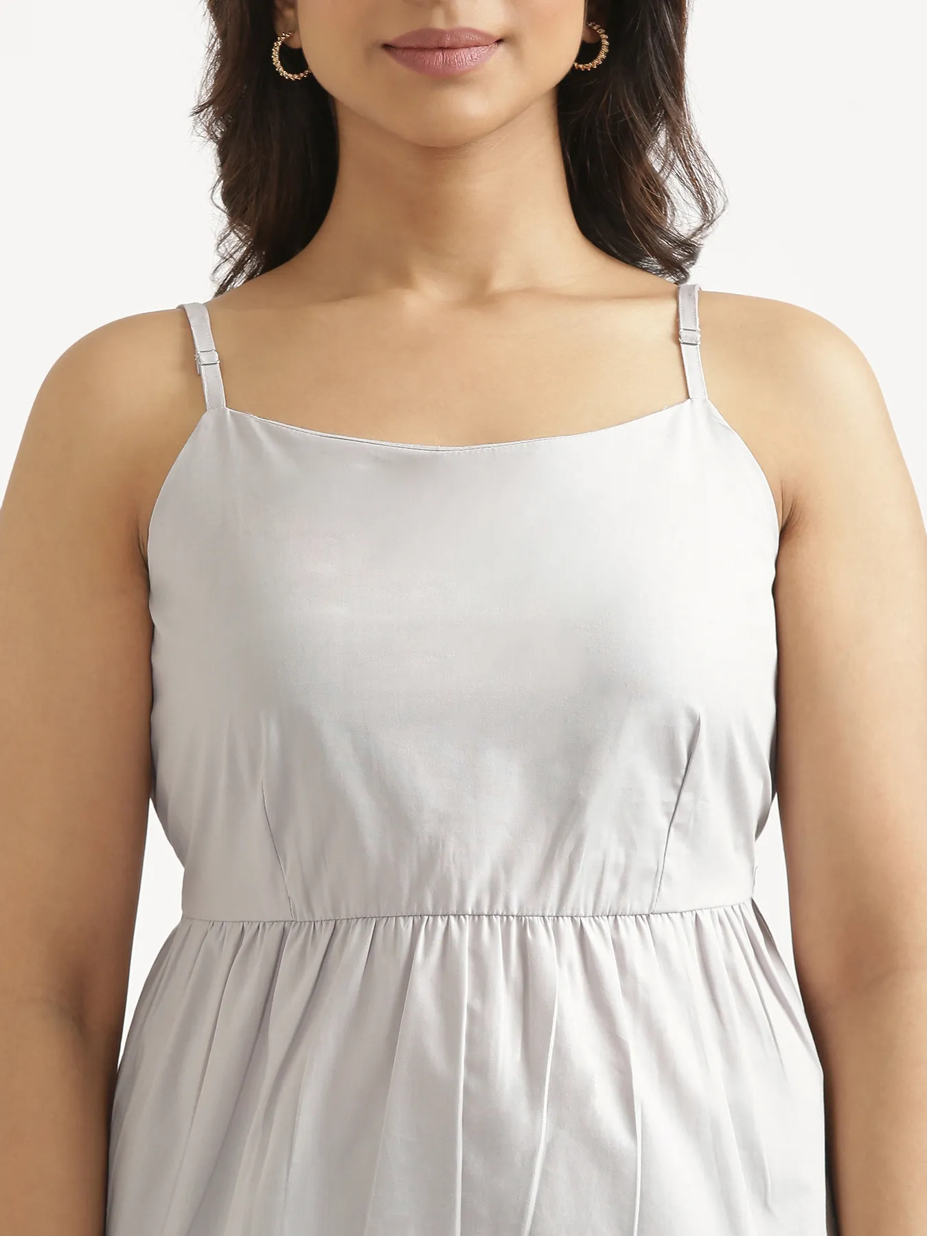 Women Light Grey Better Cotton Peplum Top & Navy Blue Airy Linen Straight Pant - Image 5