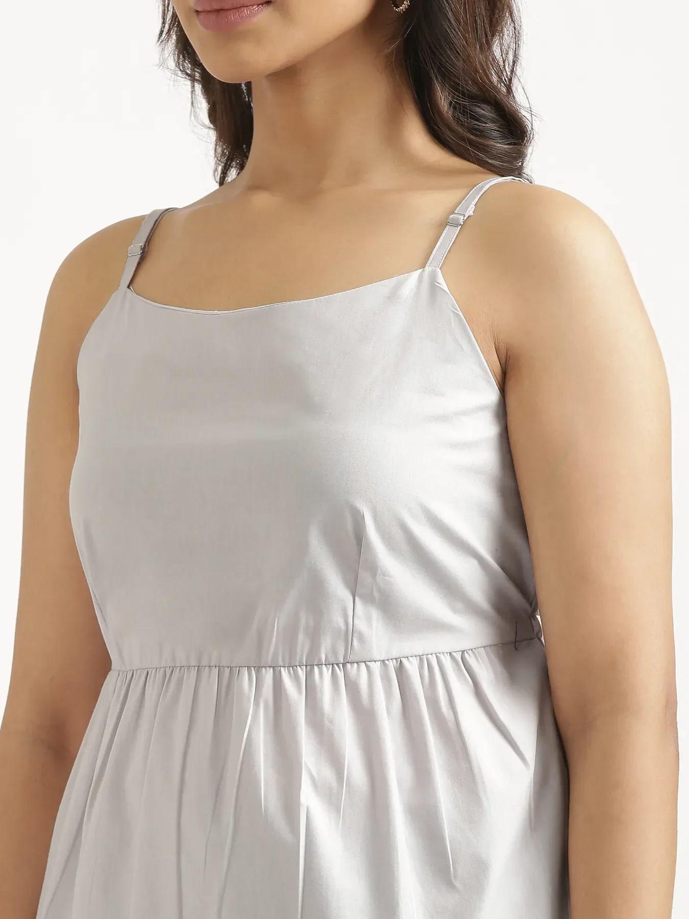 Women Light Grey Better Cotton Peplum Top & Navy Blue Airy Linen Straight Pant - Image 6