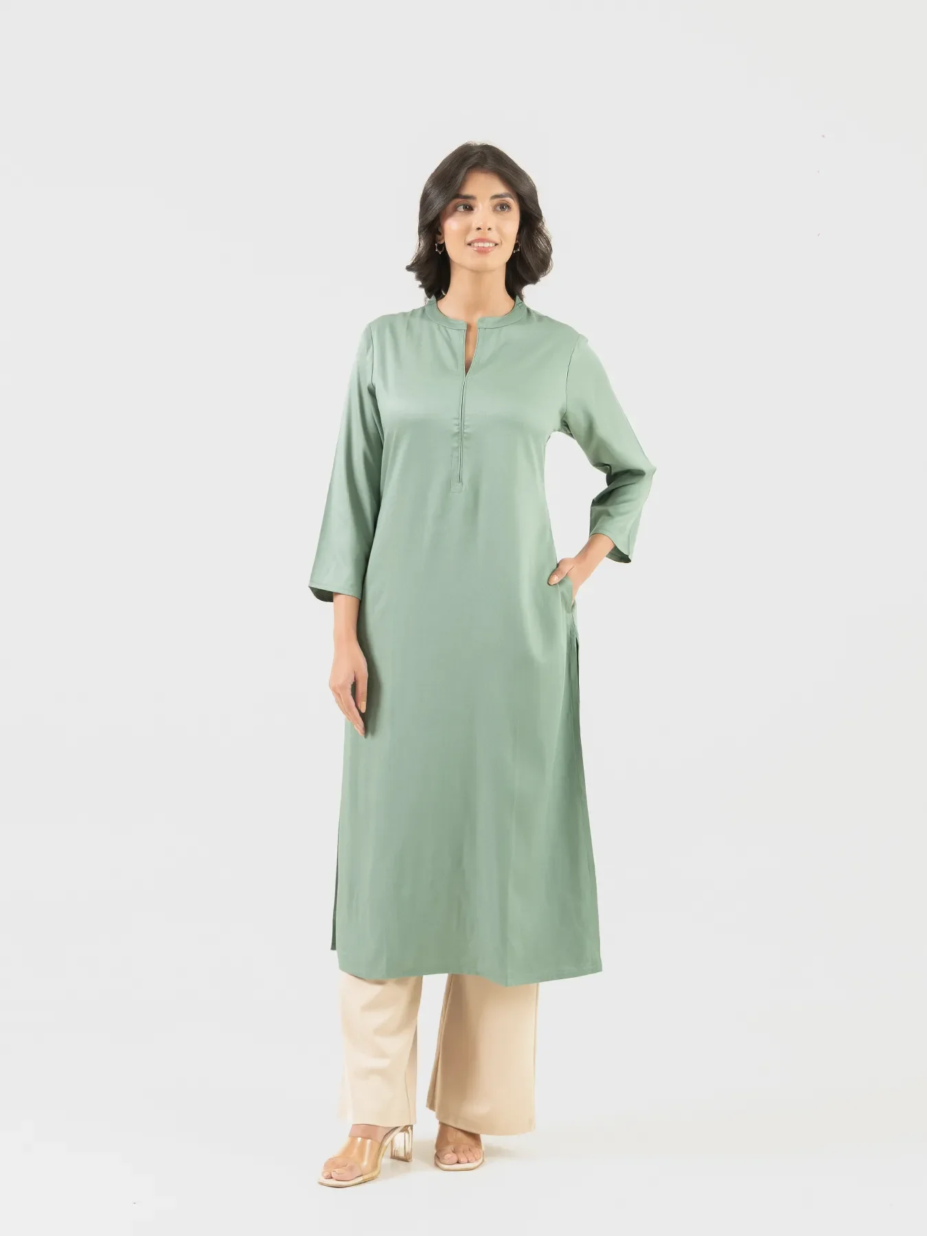 Women Jade Flowy Straight Long Kurta - Image 2