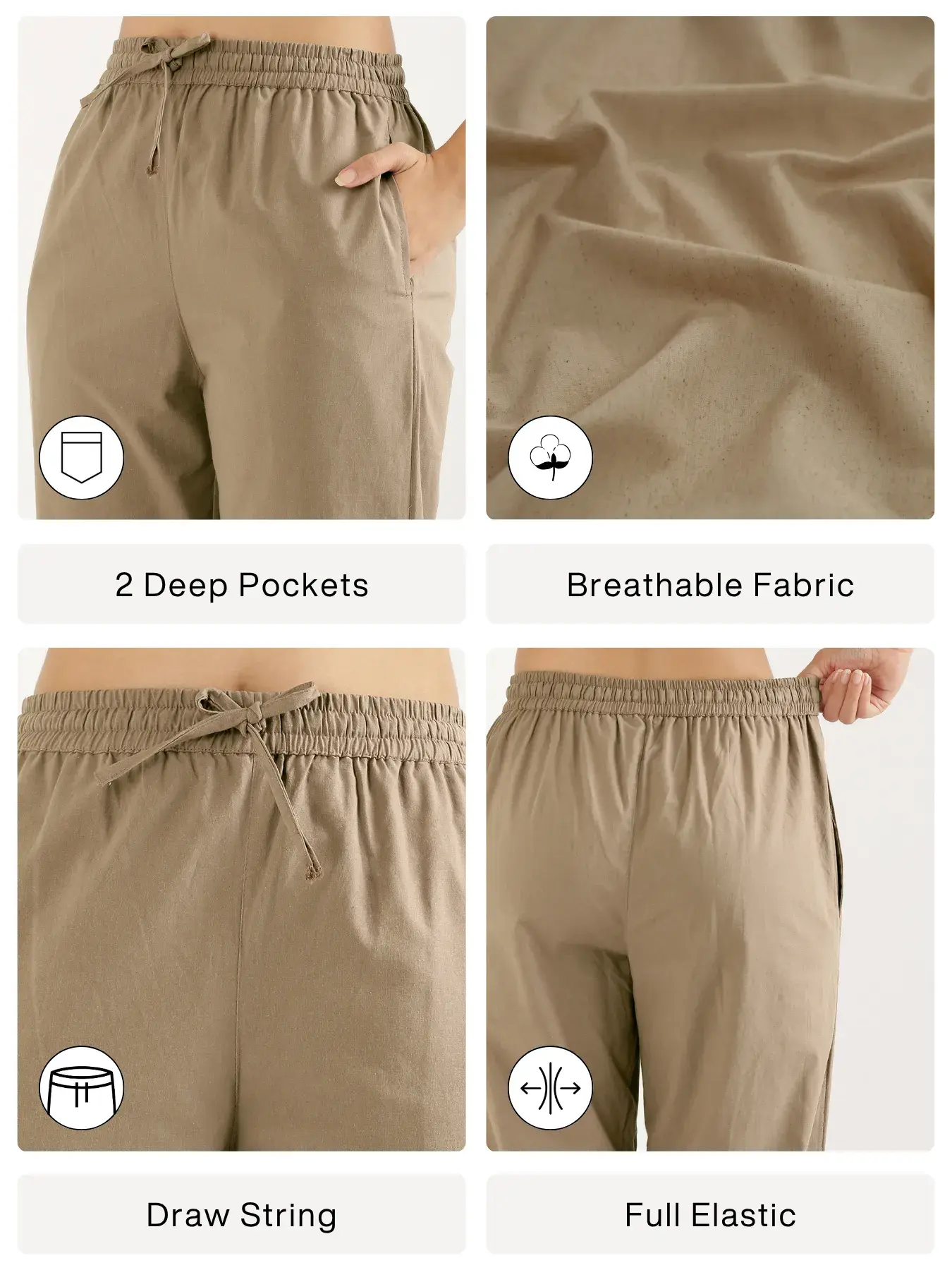 Women Khakhi Cotton Straight Pant - Image 2
