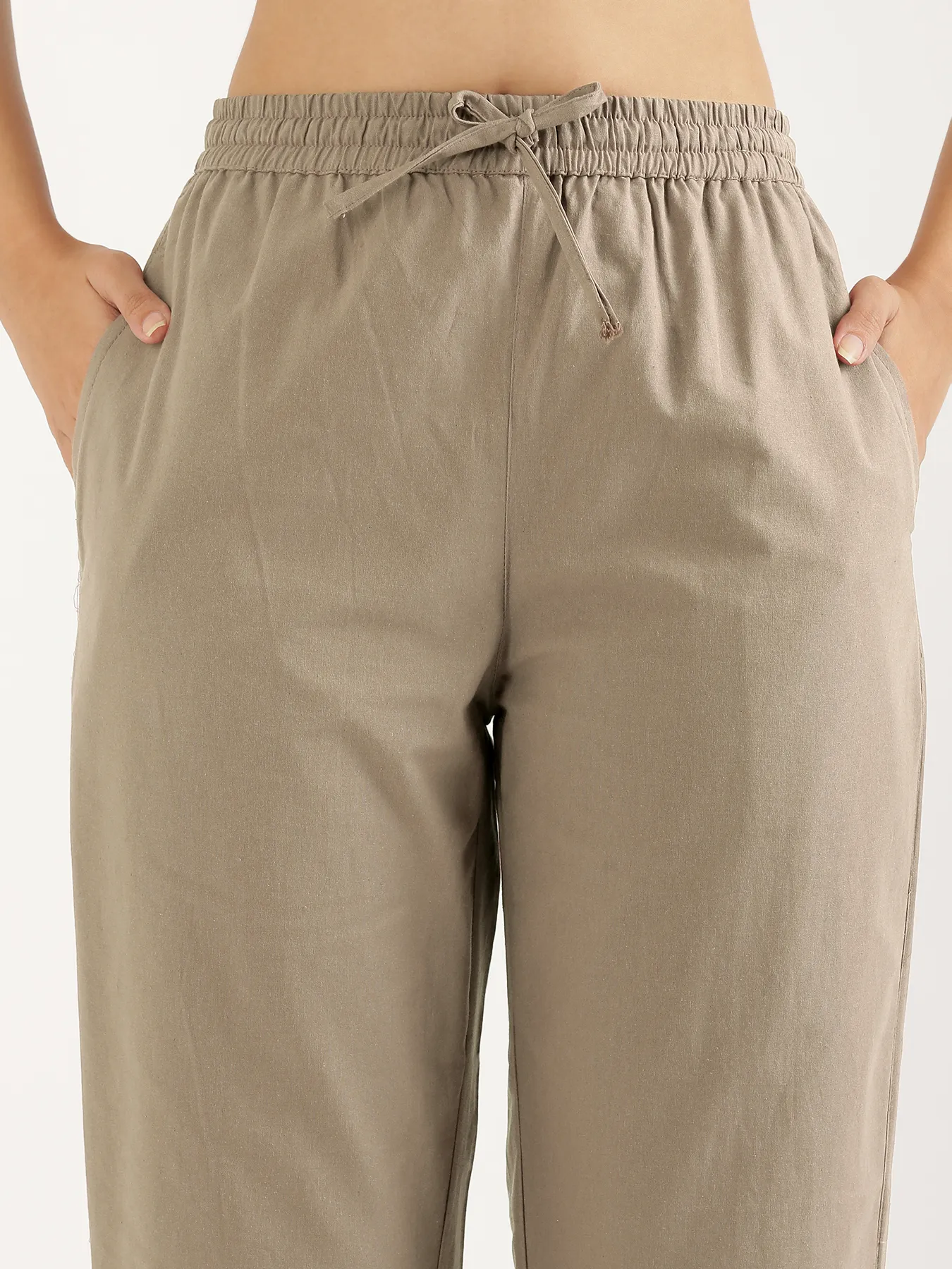 Women Khakhi Cotton Straight Pant - Image 6