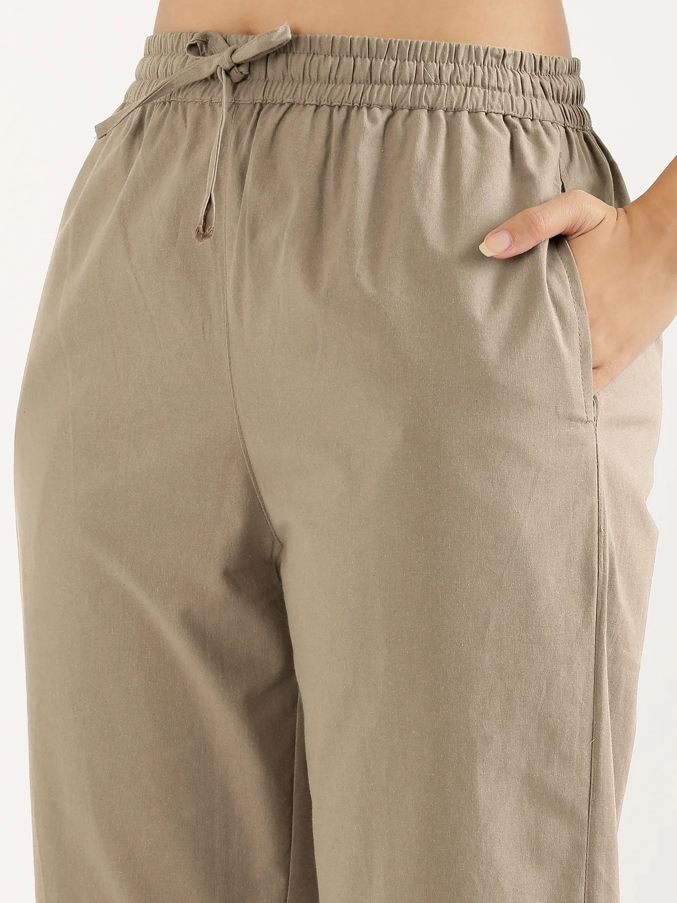 Women Khakhi Cotton Straight Pant - Image 7