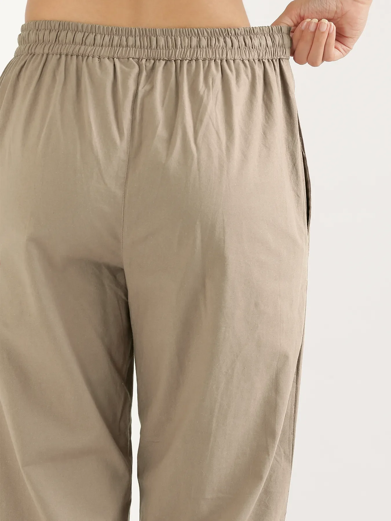 Women Khakhi Cotton Straight Pant - Image 8