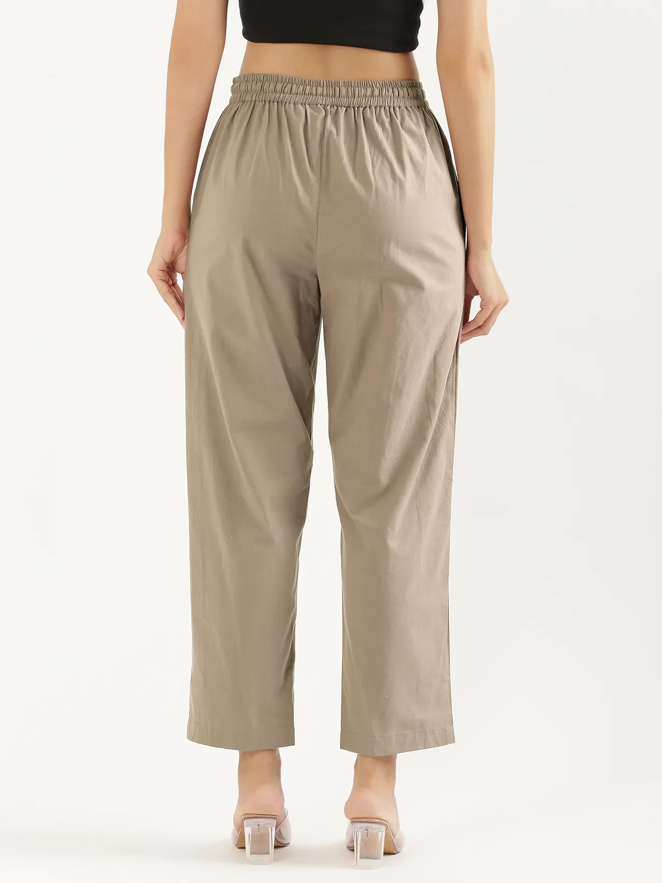 Women Khakhi Cotton Straight Pant - Image 9