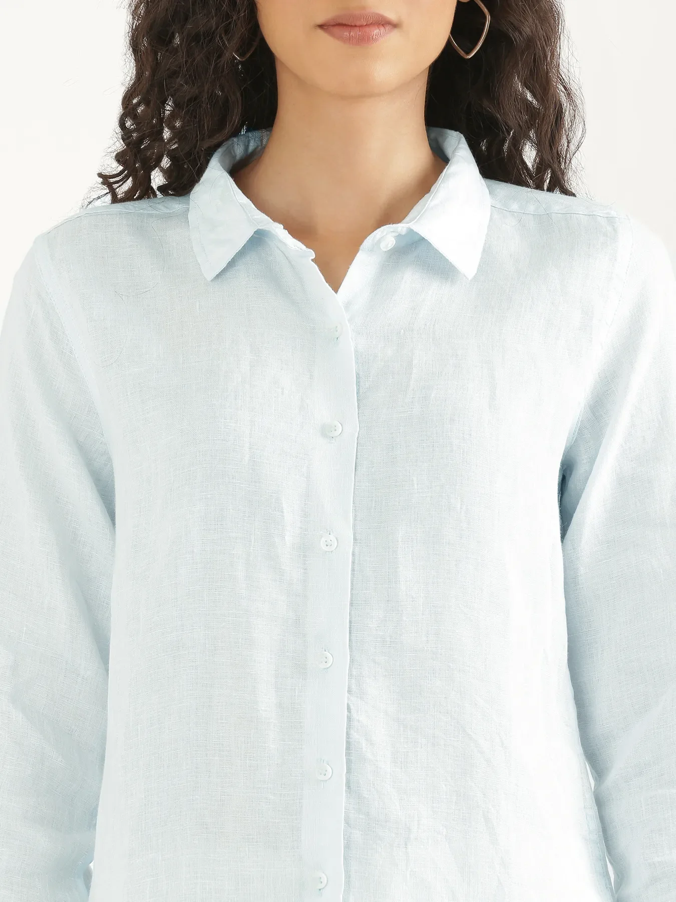 Women Light Blue Pure Linen Shirt - Image 4