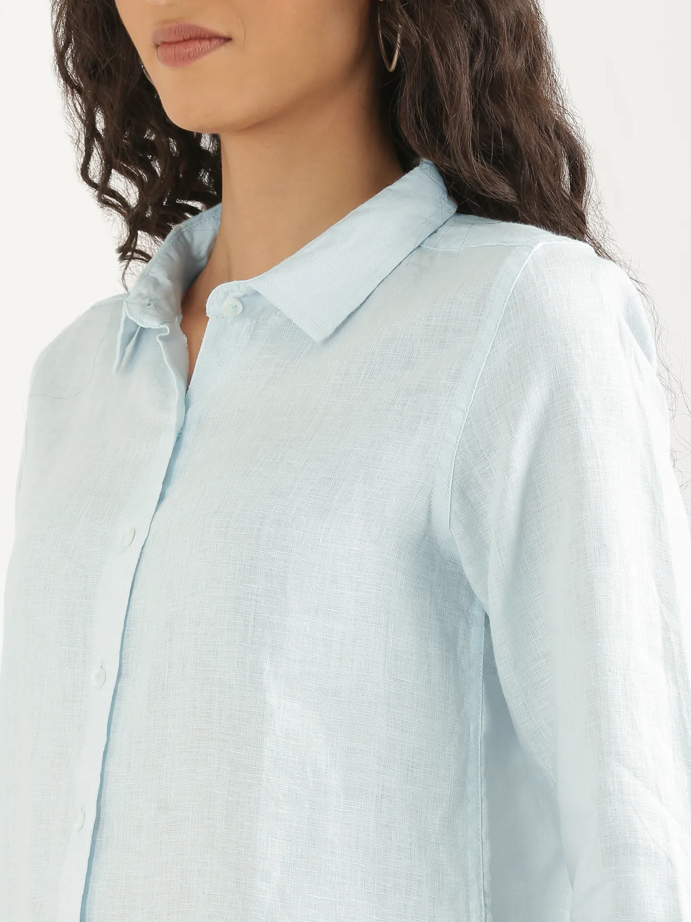 Women Light Blue Pure Linen Shirt - Image 5