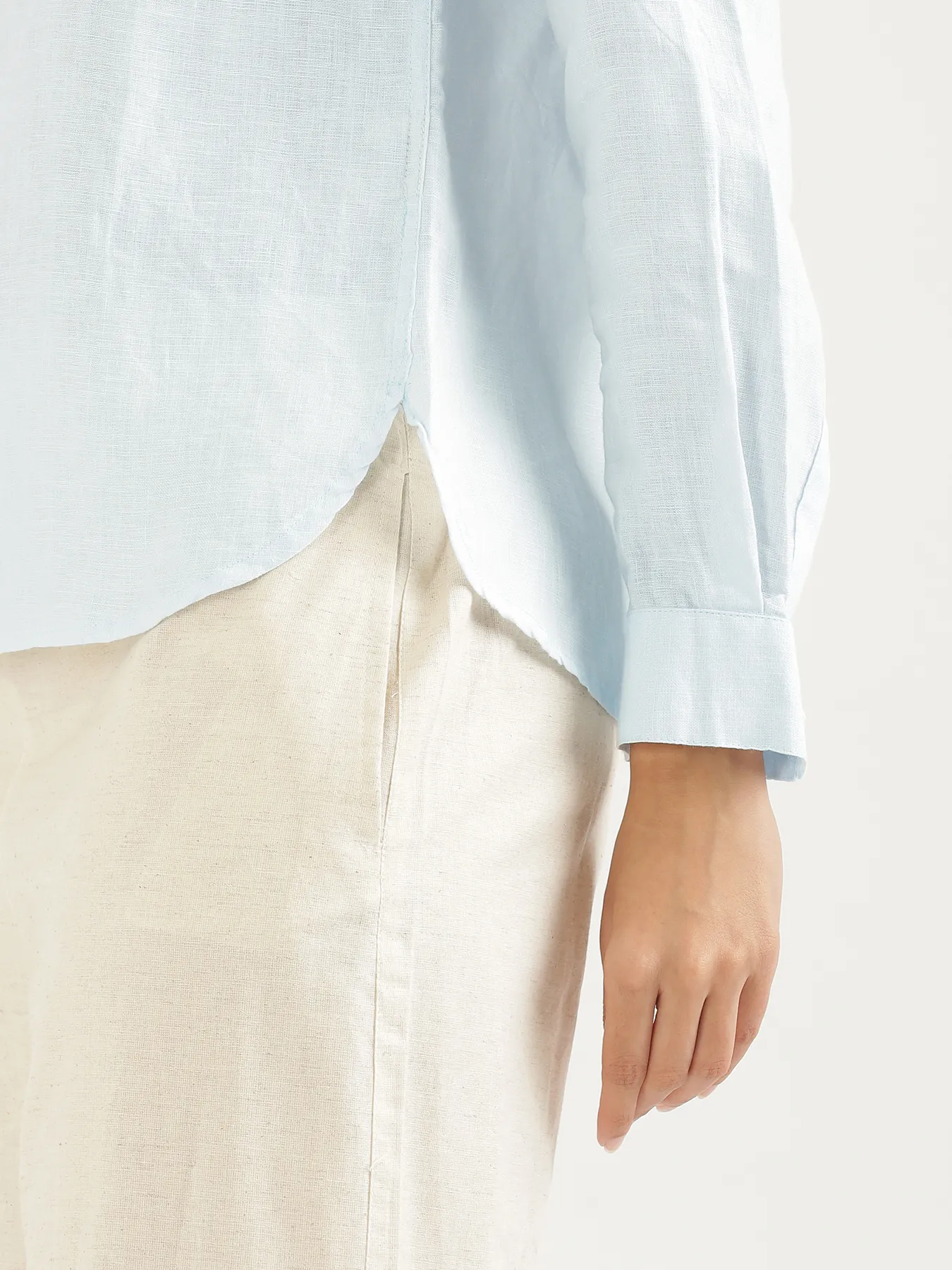 Women Light Blue Pure Linen Shirt - Image 7