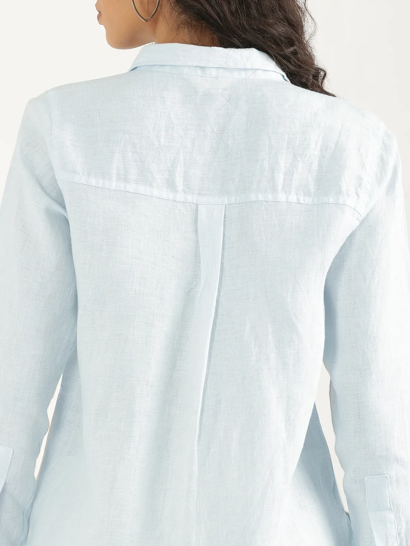 Women Light Blue Pure Linen Shirt - Image 8