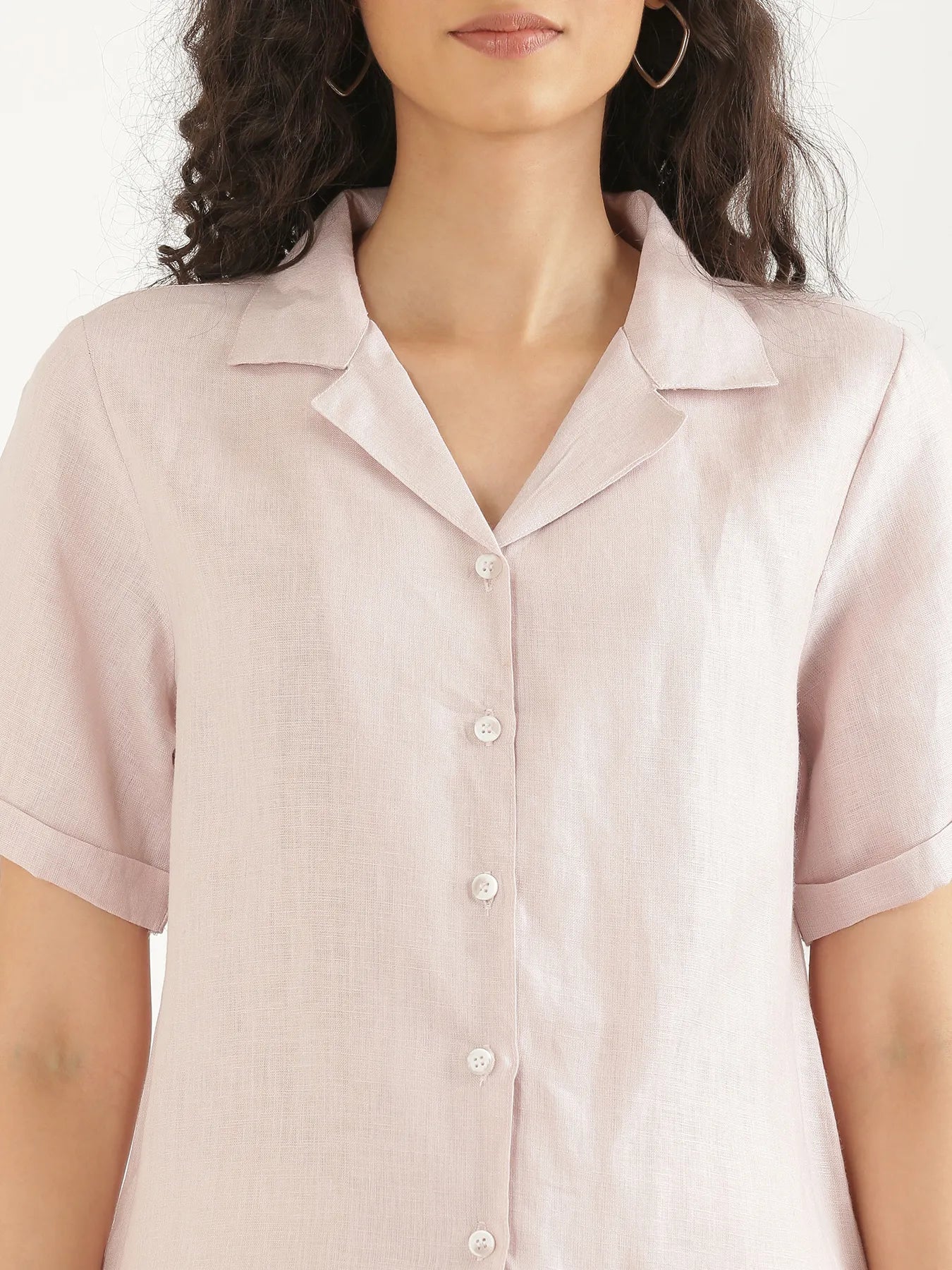 Women Light Pink Pure Linen Notch Collar Shirt - Image 4