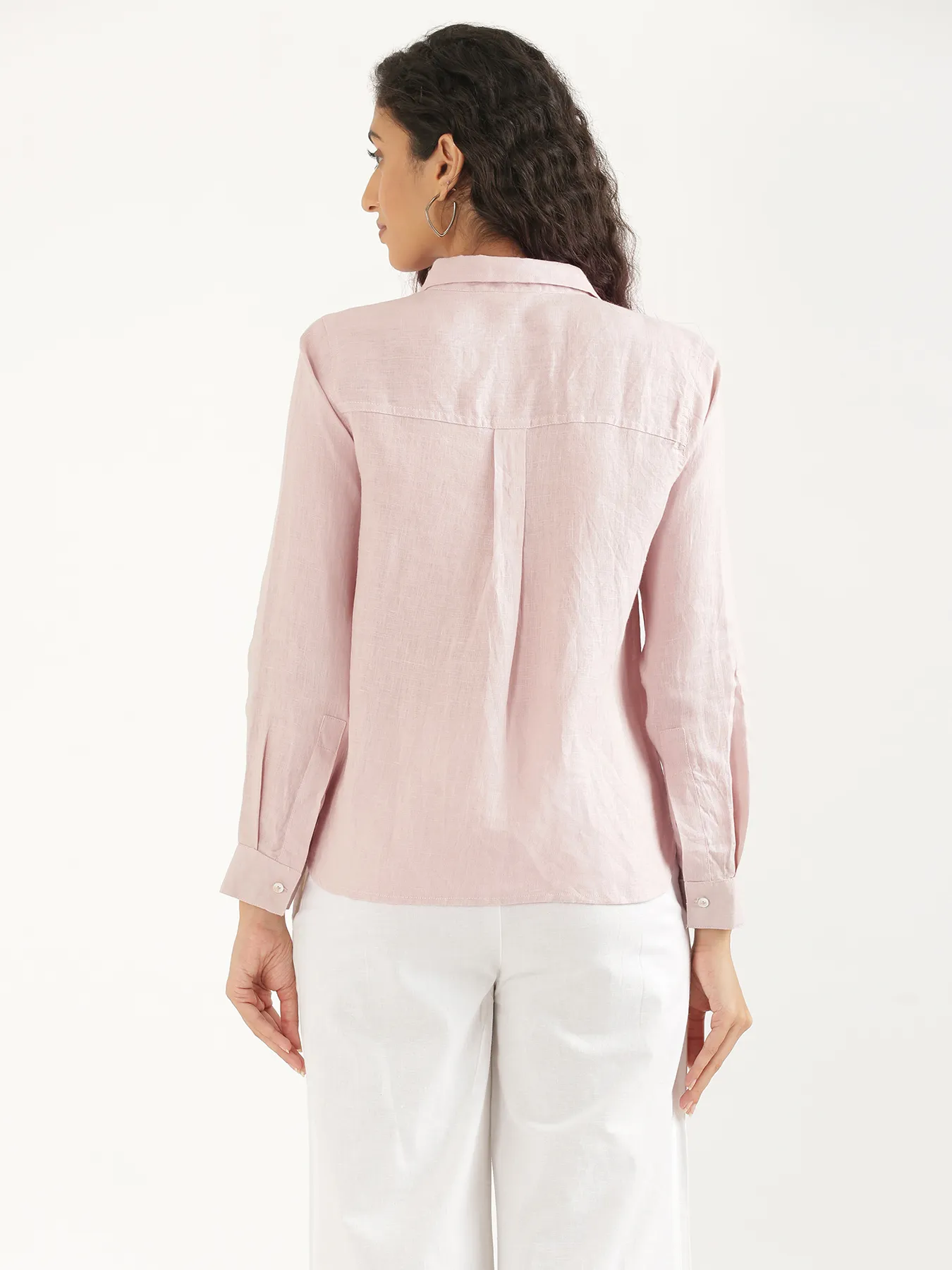 Women Light Pink Pure Linen Shirt - Image 10