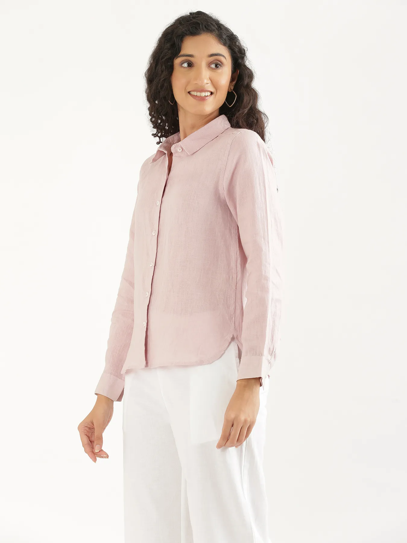 Women Light Pink Pure Linen Shirt - Image 11